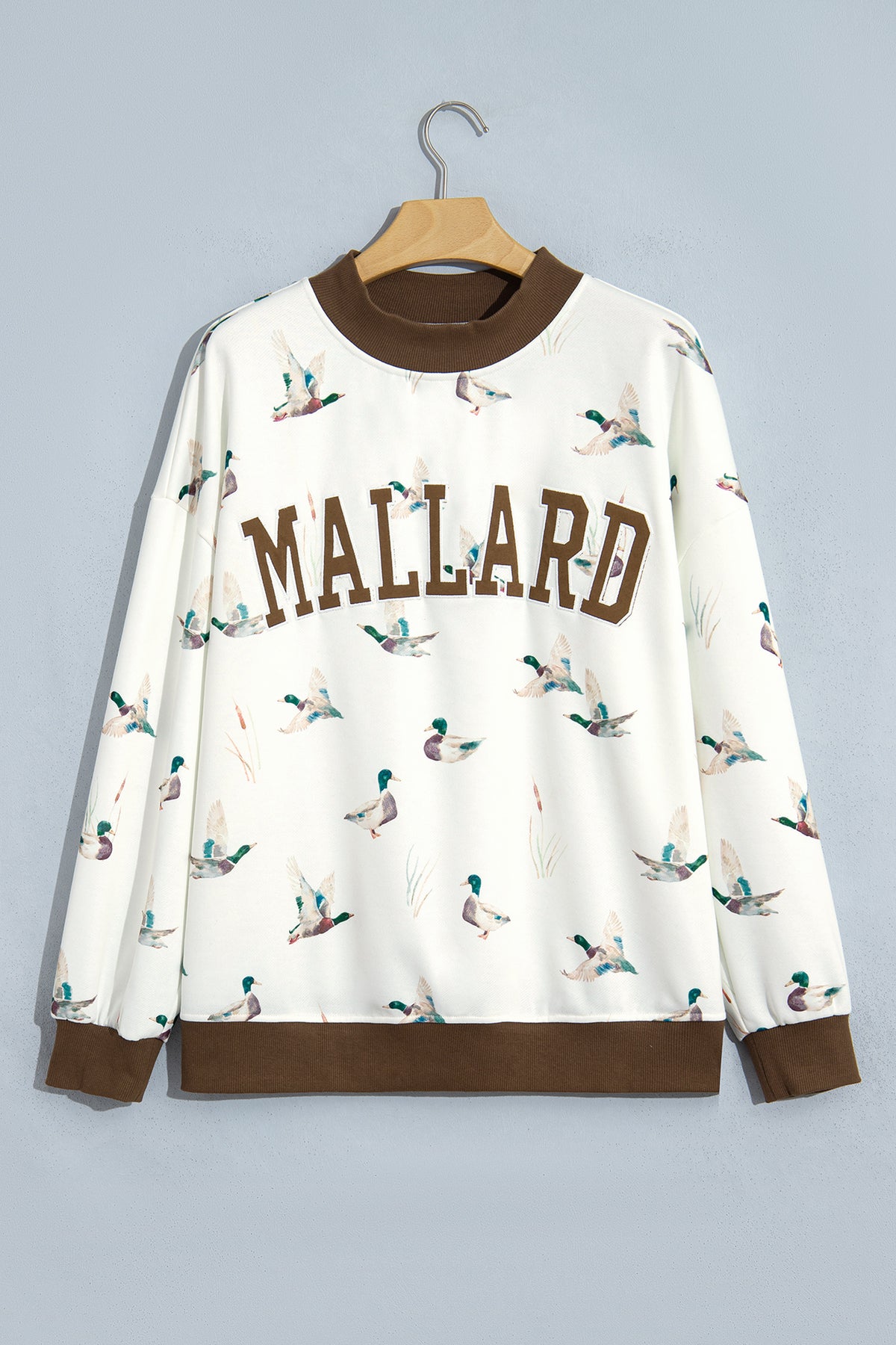 Beige Western Mallard Letter Print Baggy Pullover Sweatshirt-Tops/Sweatshirts & Hoodies-[Adult]-[Female]-2022 Online Blue Zone Planet