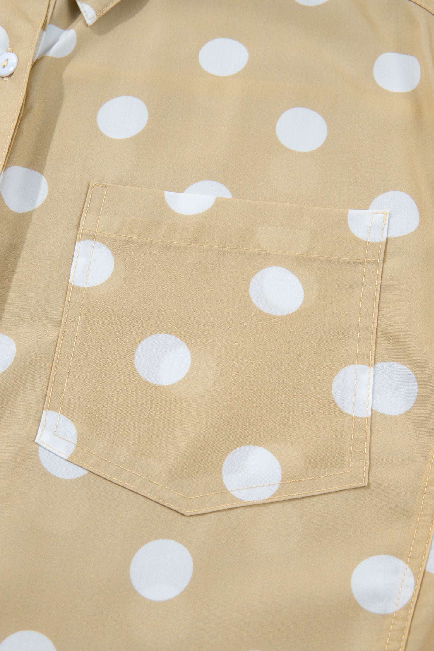 Khaki Polka Dot Print Three Quarter Sleeve Ruffle Hem Casual Shirt