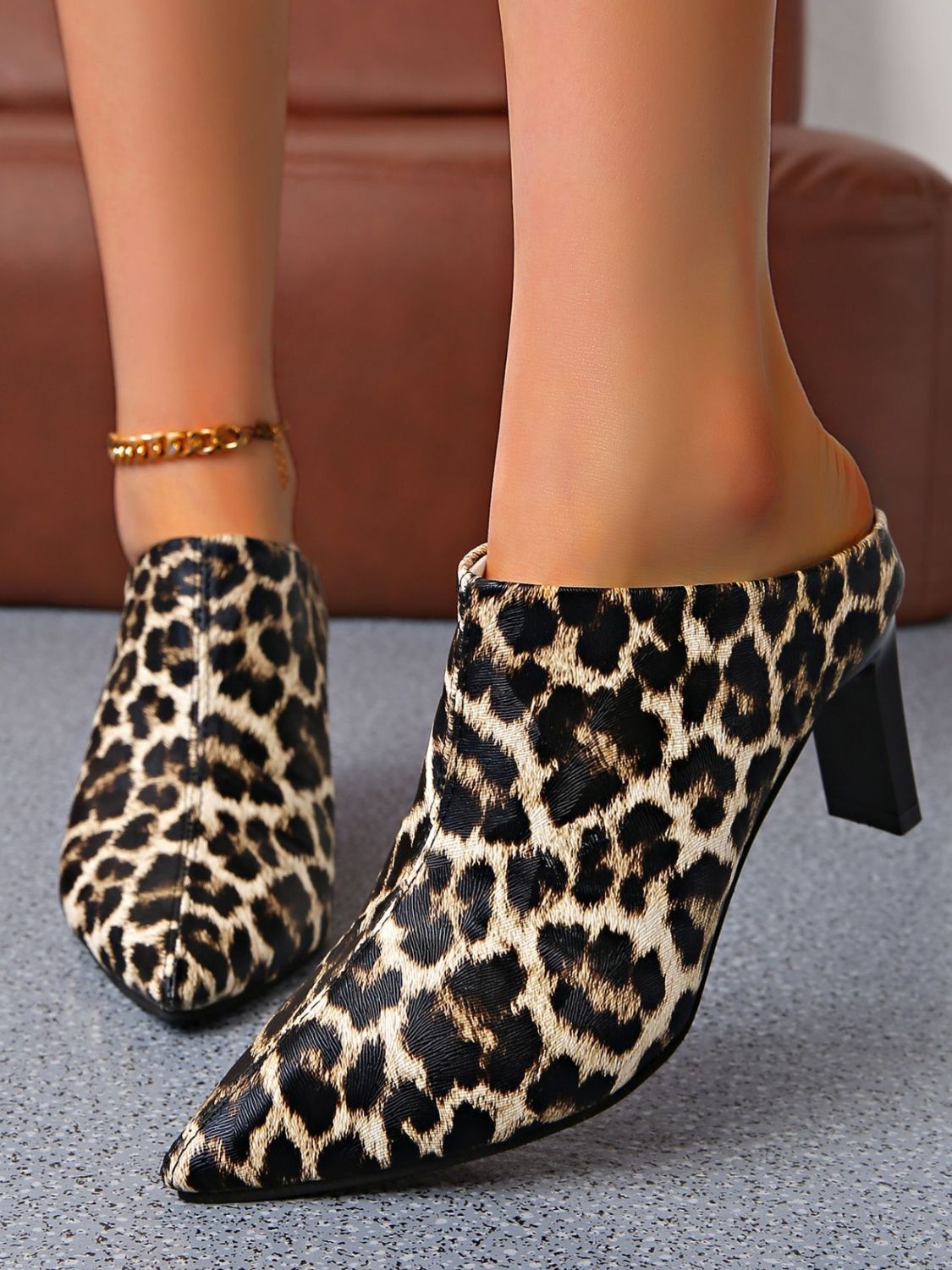 PU Leather Leopard Point Toe Pumps-SHOES-[Adult]-[Female]-2022 Online Blue Zone Planet