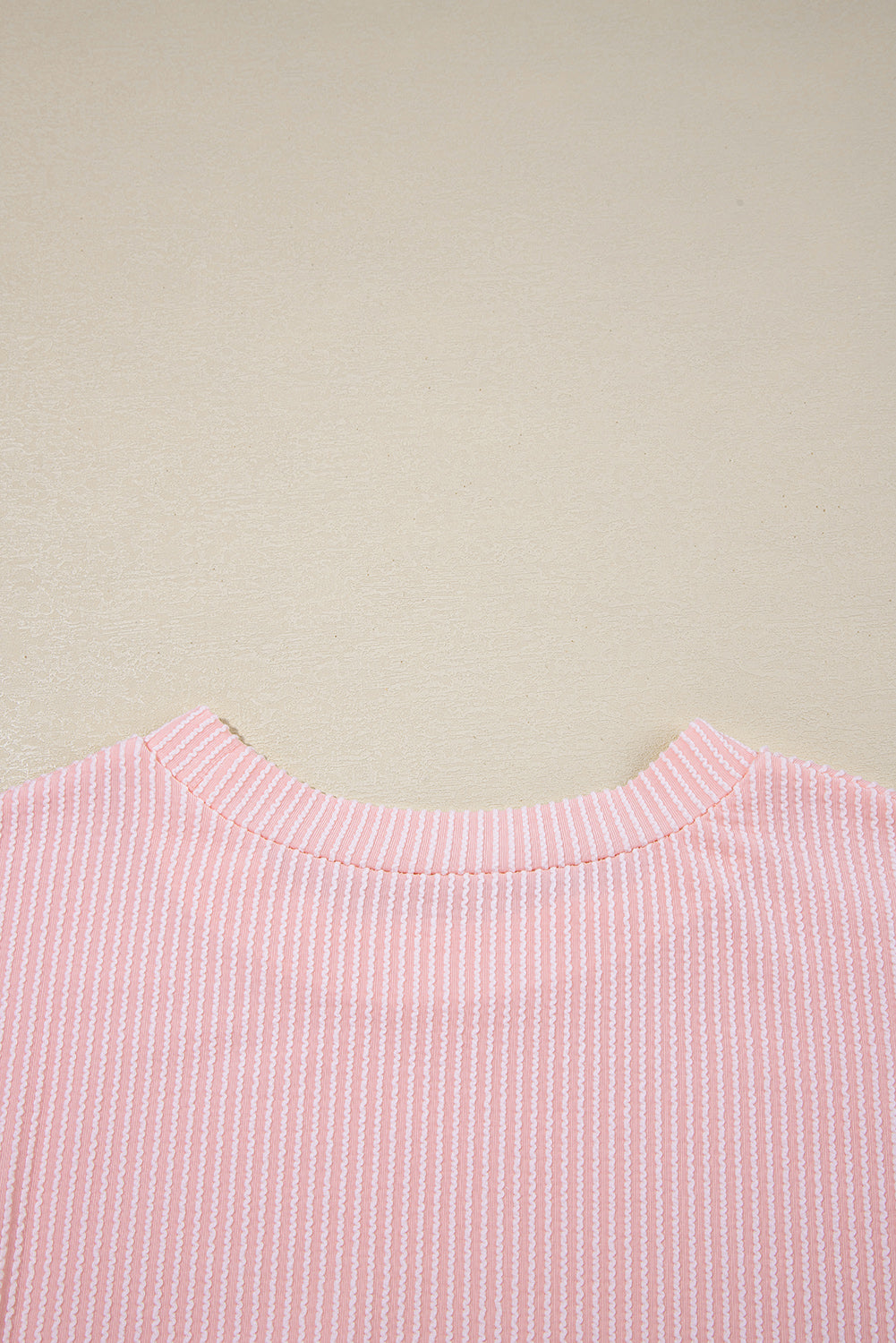 Pink Corded Knit Color Block Pocketed Crew Neck T Shirt-Tops/Tops & Tees-[Adult]-[Female]-2022 Online Blue Zone Planet