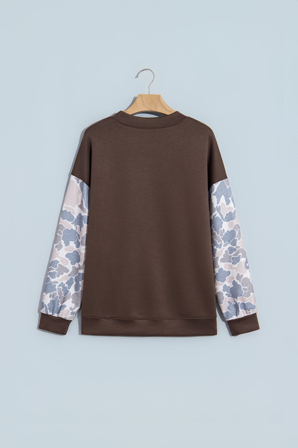 Coffee Camouflage Sleeve Crewneck Baggy Pullover Sweatshirt-Tops/Sweatshirts & Hoodies-[Adult]-[Female]-2022 Online Blue Zone Planet
