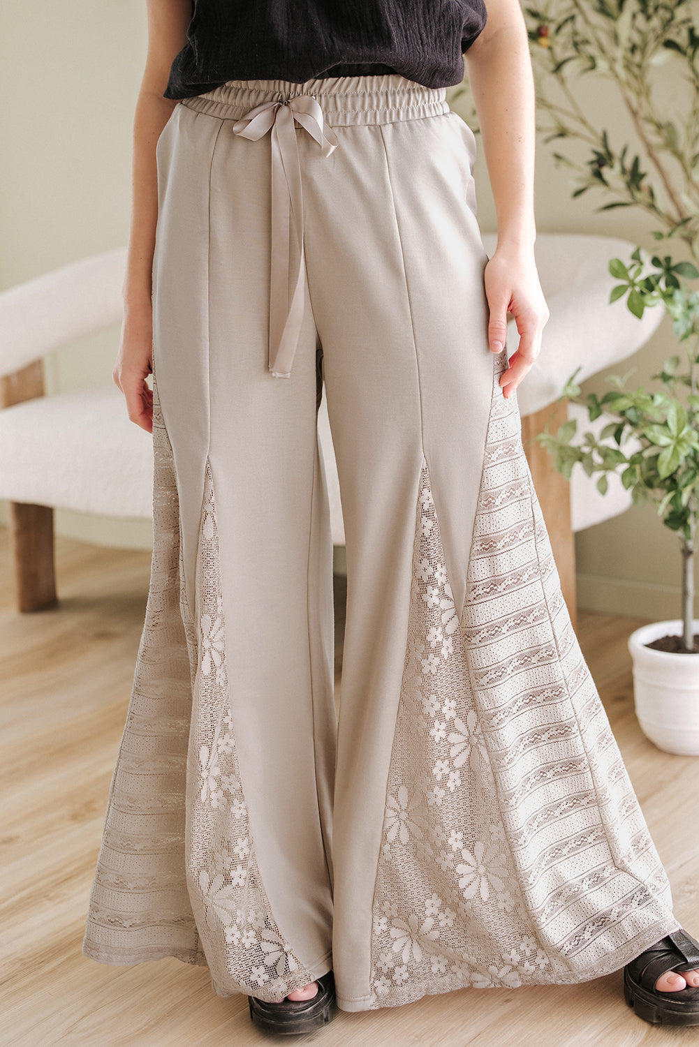 Blue Zone Planet | Smoke Gray Boho Lace Patchwork Wide Leg High Waist Pants-Bottoms/Pants & Culotte-[Adult]-[Female]-2022 Online Blue Zone Planet
