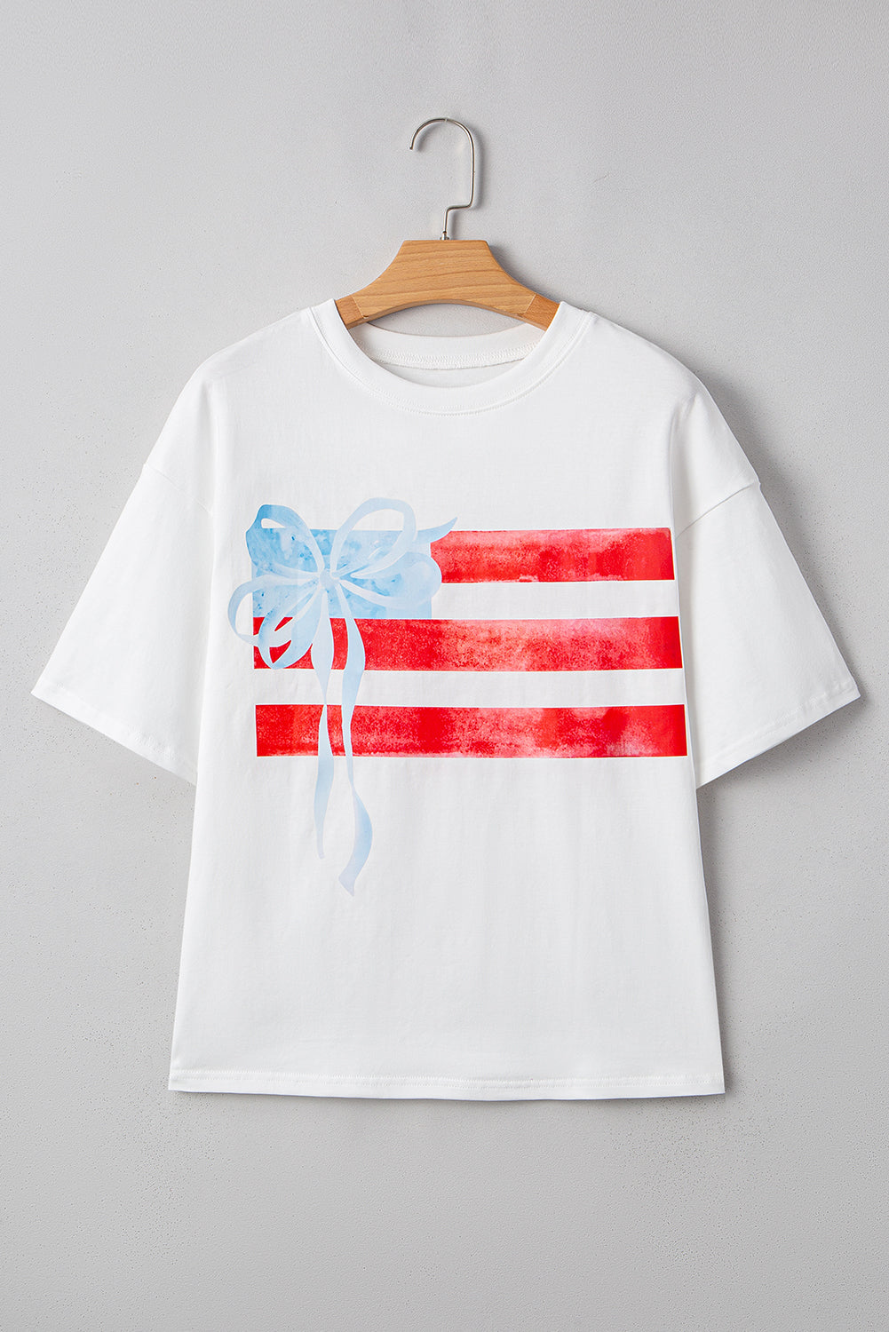 White Flag Bow Graphic Crewneck Tee-Tops/Tops & Tees-[Adult]-[Female]-2022 Online Blue Zone Planet