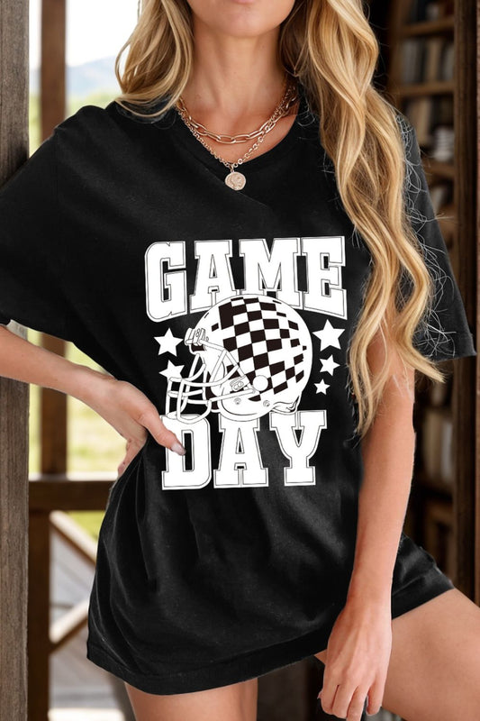 GAME DAY Round Neck Short Sleeve T-Shirt-TOPS / DRESSES-[Adult]-[Female]-Black-S-2022 Online Blue Zone Planet