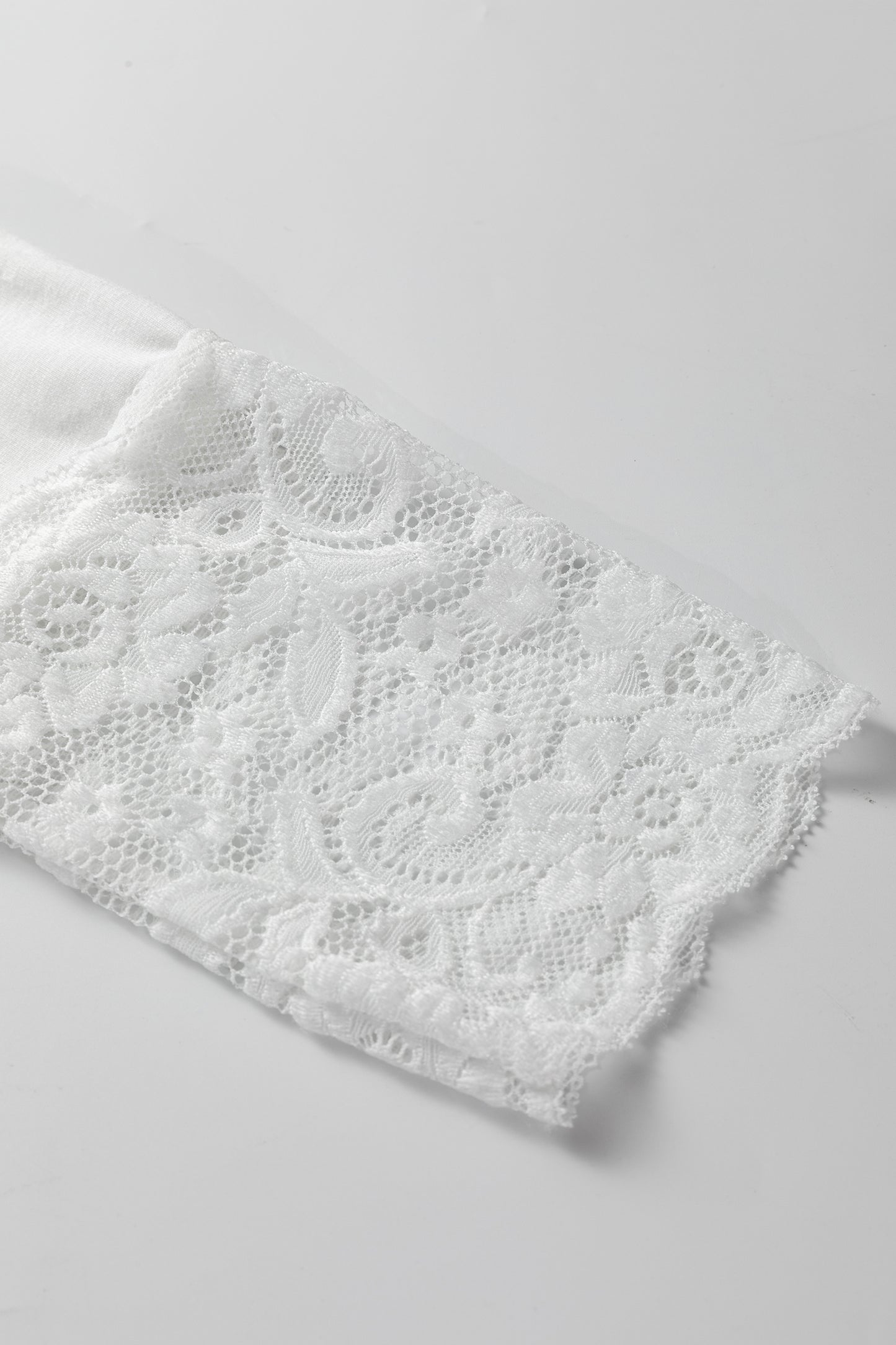 White Lace Trim V Neck Cuffed Long Sleeve Loose Top-Tops/Long Sleeve Tops-[Adult]-[Female]-2022 Online Blue Zone Planet