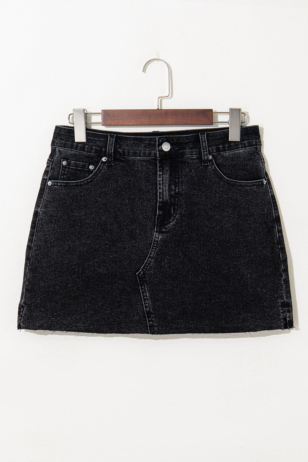 Carbon Grey Mineral Wash Ripped Raw Hem Denim Mini Skirt-Bottoms/Skirts & Petticoat-[Adult]-[Female]-2022 Online Blue Zone Planet