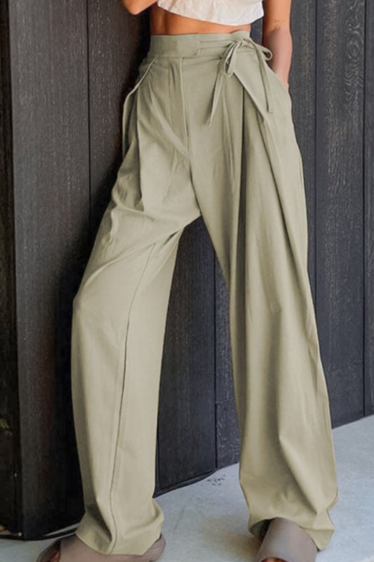 Tied High Waist Wide Leg Pants-BOTTOMS SIZES SMALL MEDIUM LARGE-[Adult]-[Female]-Sage-S-2022 Online Blue Zone Planet