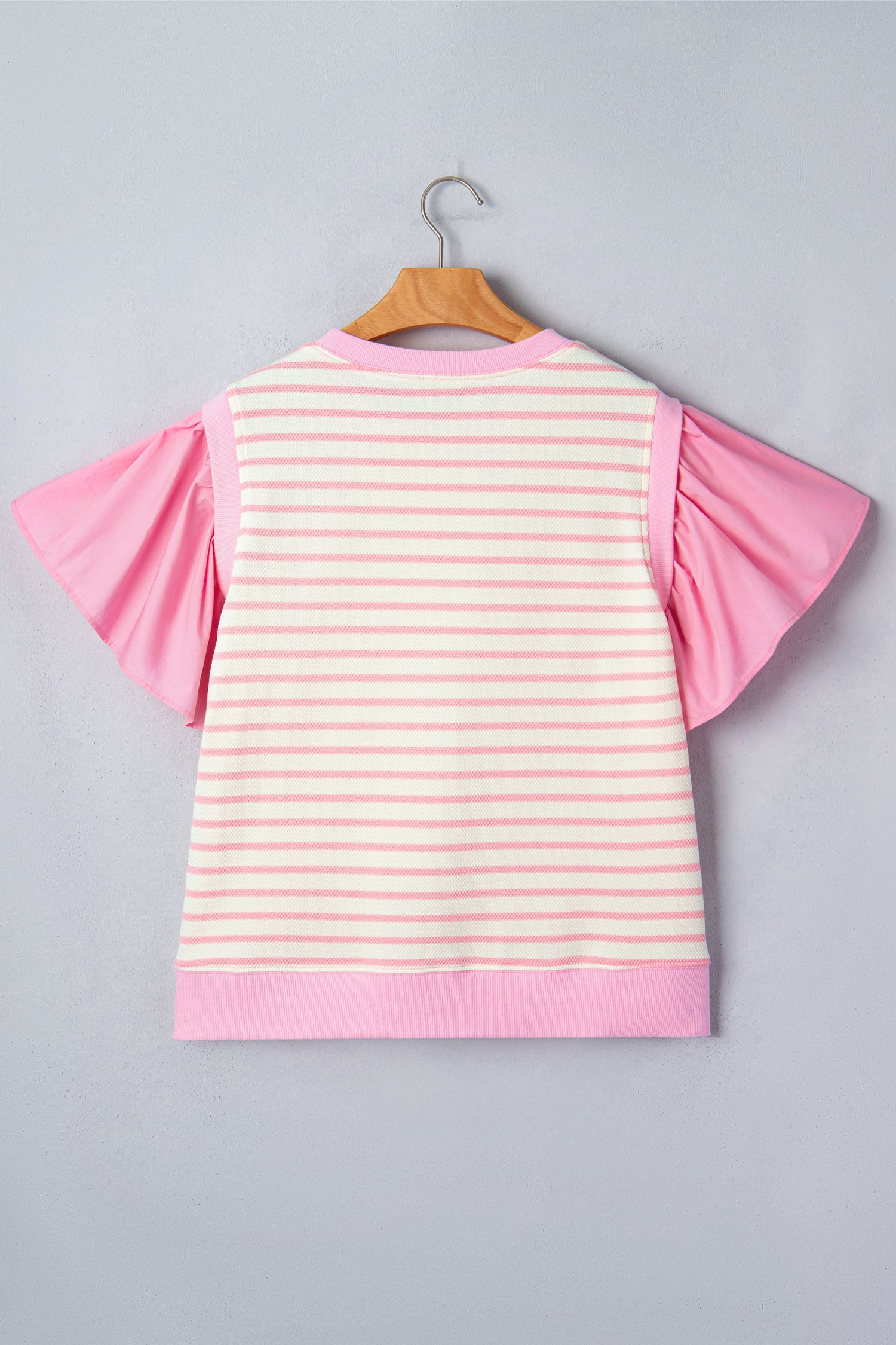 Pink Stripe Ruffled Short Sleeve Patchwork Blouse-Tops/Blouses & Shirts-[Adult]-[Female]-2022 Online Blue Zone Planet