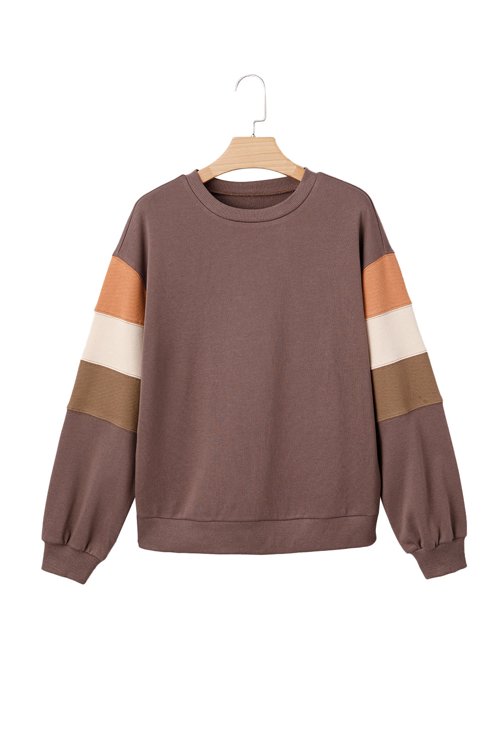 Dark Khaki Color Block Drop Shoulder Pullover Casual Sweatshirt-Tops/Sweatshirts & Hoodies-[Adult]-[Female]-2022 Online Blue Zone Planet