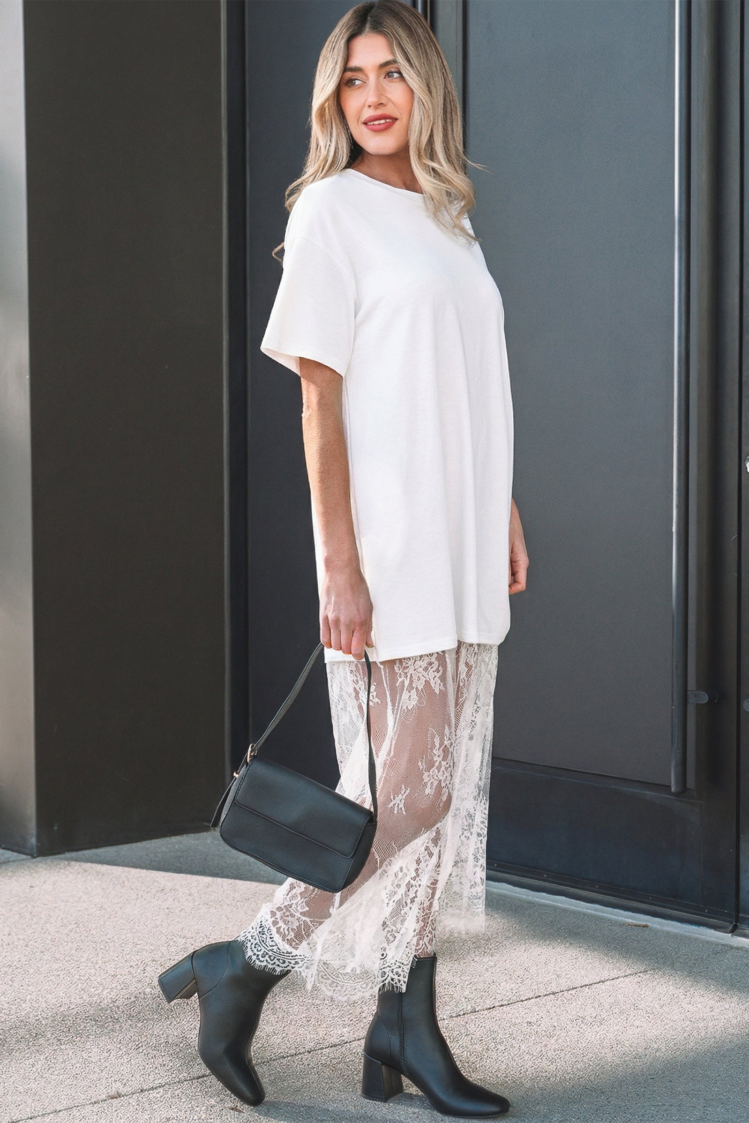 White Floral Patchwork Short Sleeve T Shirt Loose Maxi Dress-TOPS / DRESSES-[Adult]-[Female]-2022 Online Blue Zone Planet