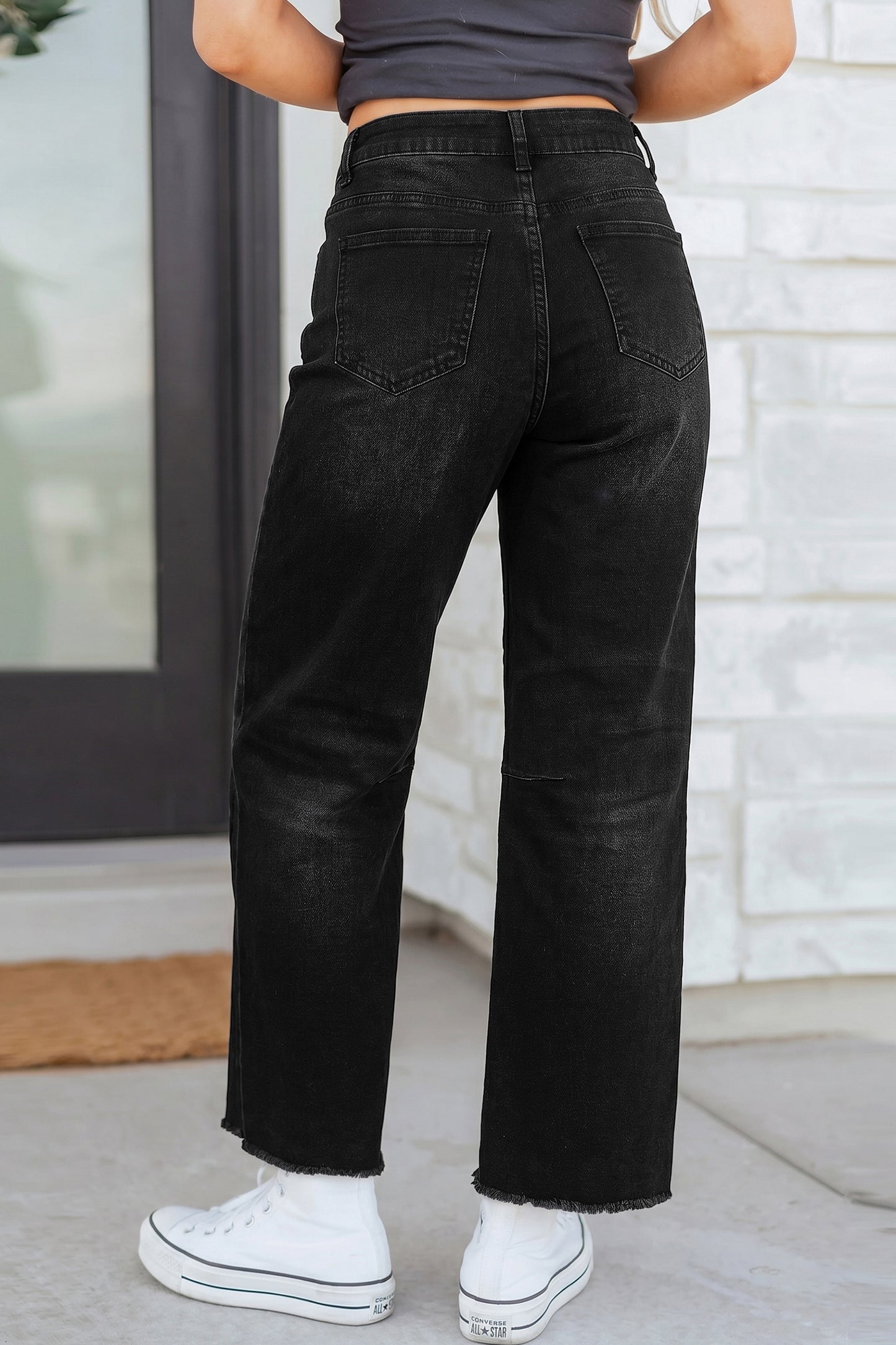 Beau Blue Frayed Cropped Straight Jeans-Bottoms/Jeans-[Adult]-[Female]-2022 Online Blue Zone Planet