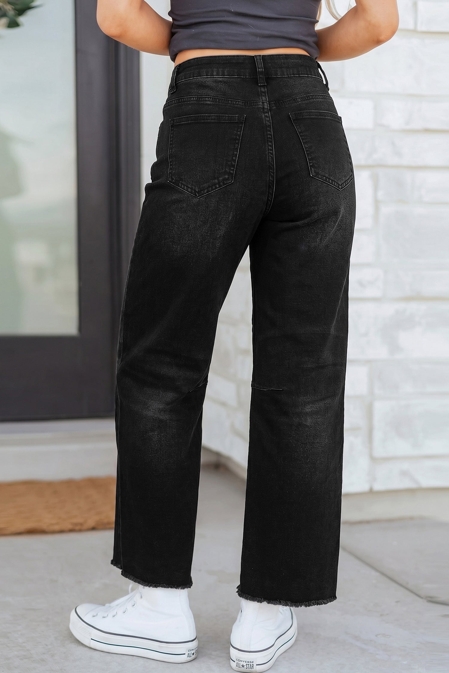 Beau Blue Frayed Cropped Straight Jeans-Bottoms/Jeans-[Adult]-[Female]-2022 Online Blue Zone Planet
