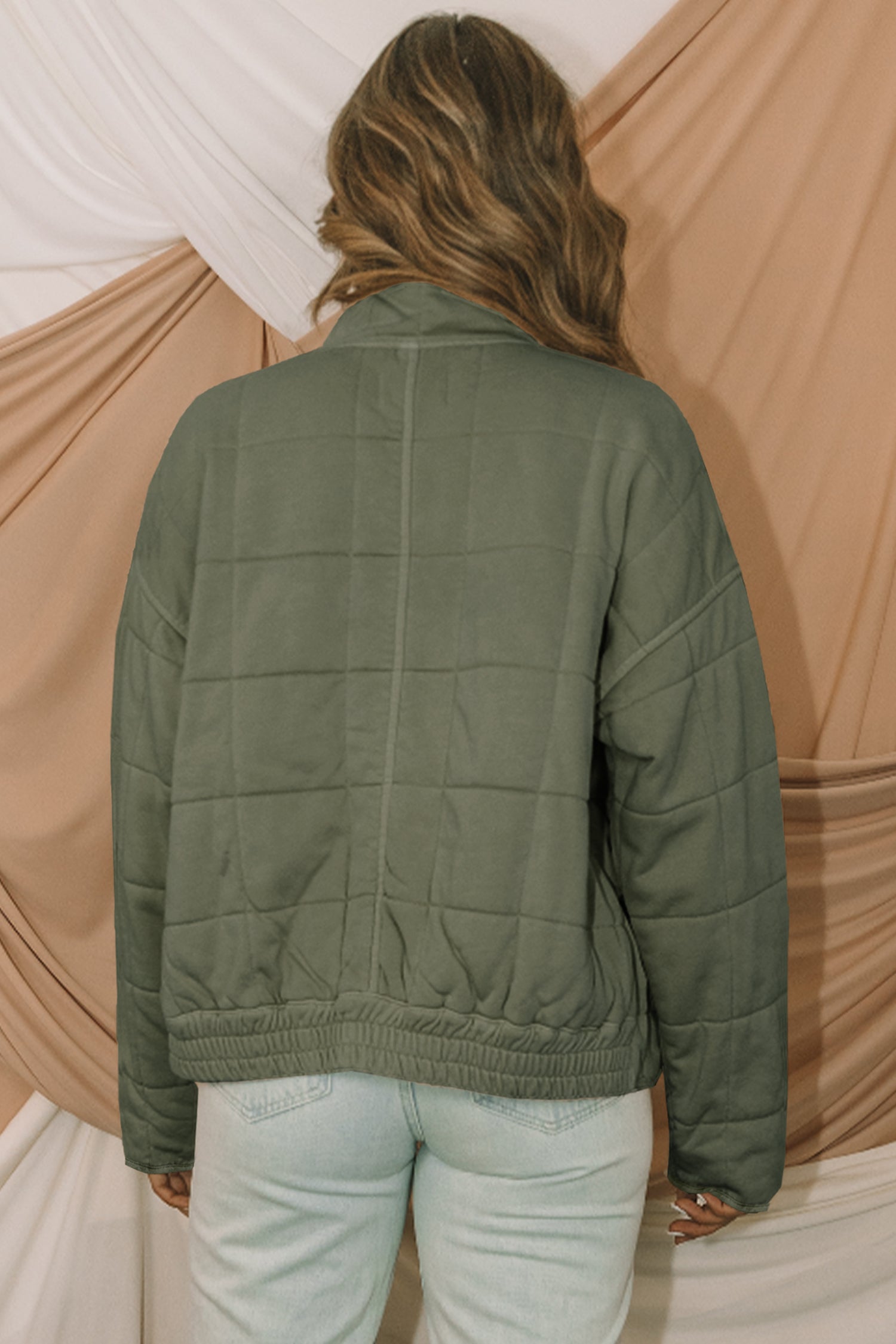 Green Zip-Up Pocket Quilted Jacket-Outerwear/Jackets-[Adult]-[Female]-2022 Online Blue Zone Planet