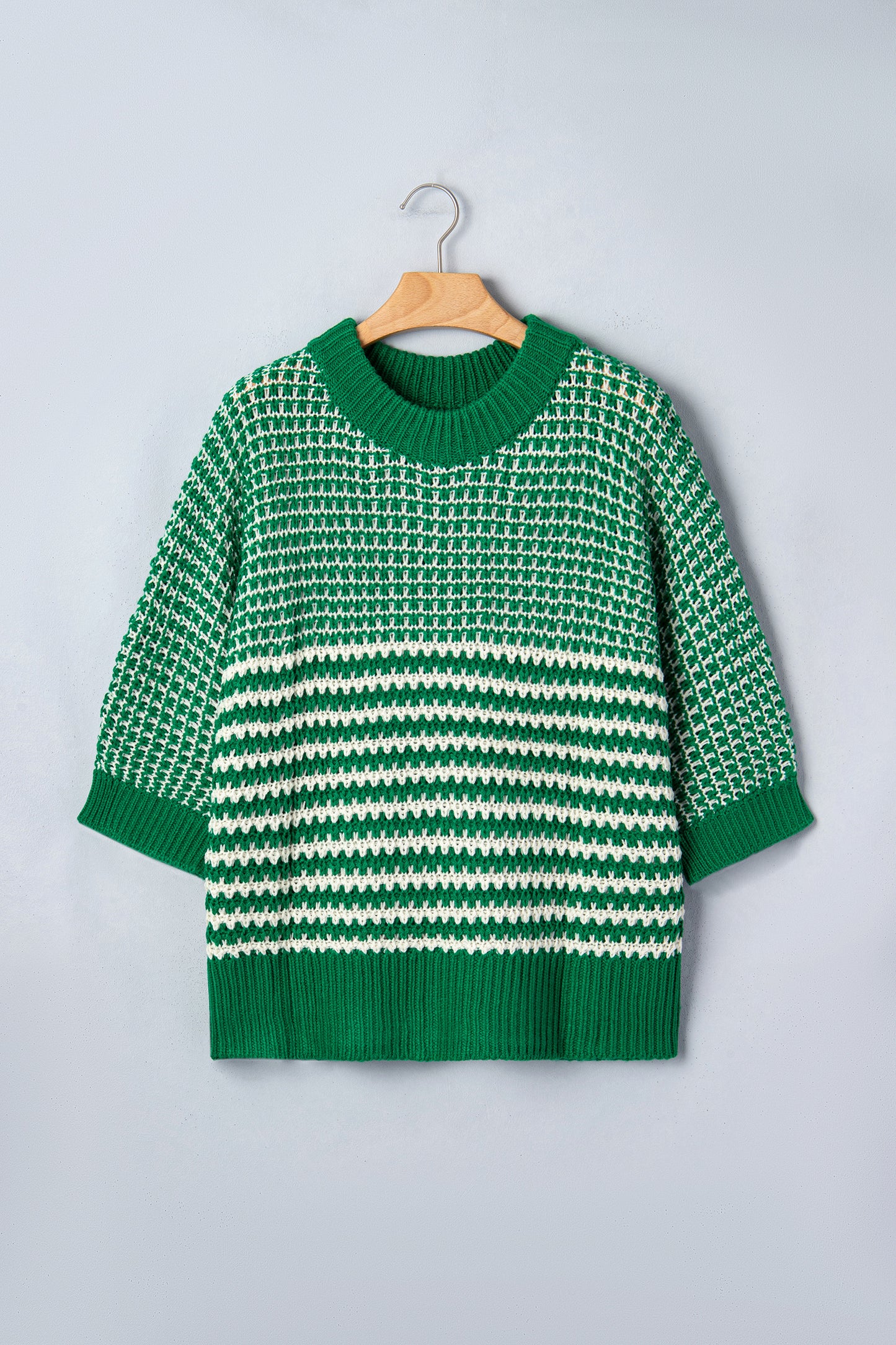 Green Stripe 3/4 Draped Sleeve Slouchy Sweater-TOPS / DRESSES-[Adult]-[Female]-2022 Online Blue Zone Planet