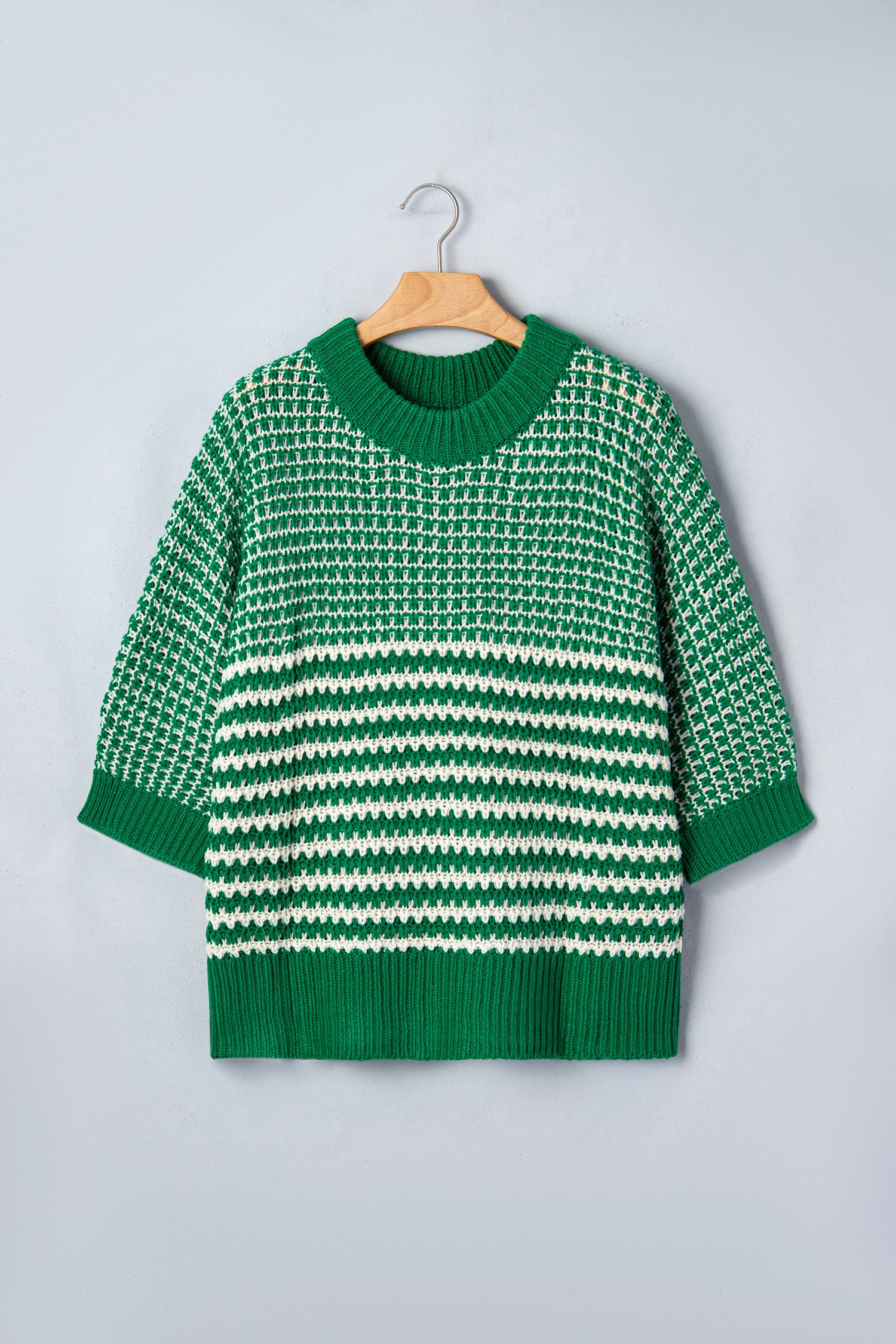Green Stripe 3/4 Draped Sleeve Slouchy Sweater-TOPS / DRESSES-[Adult]-[Female]-2022 Online Blue Zone Planet