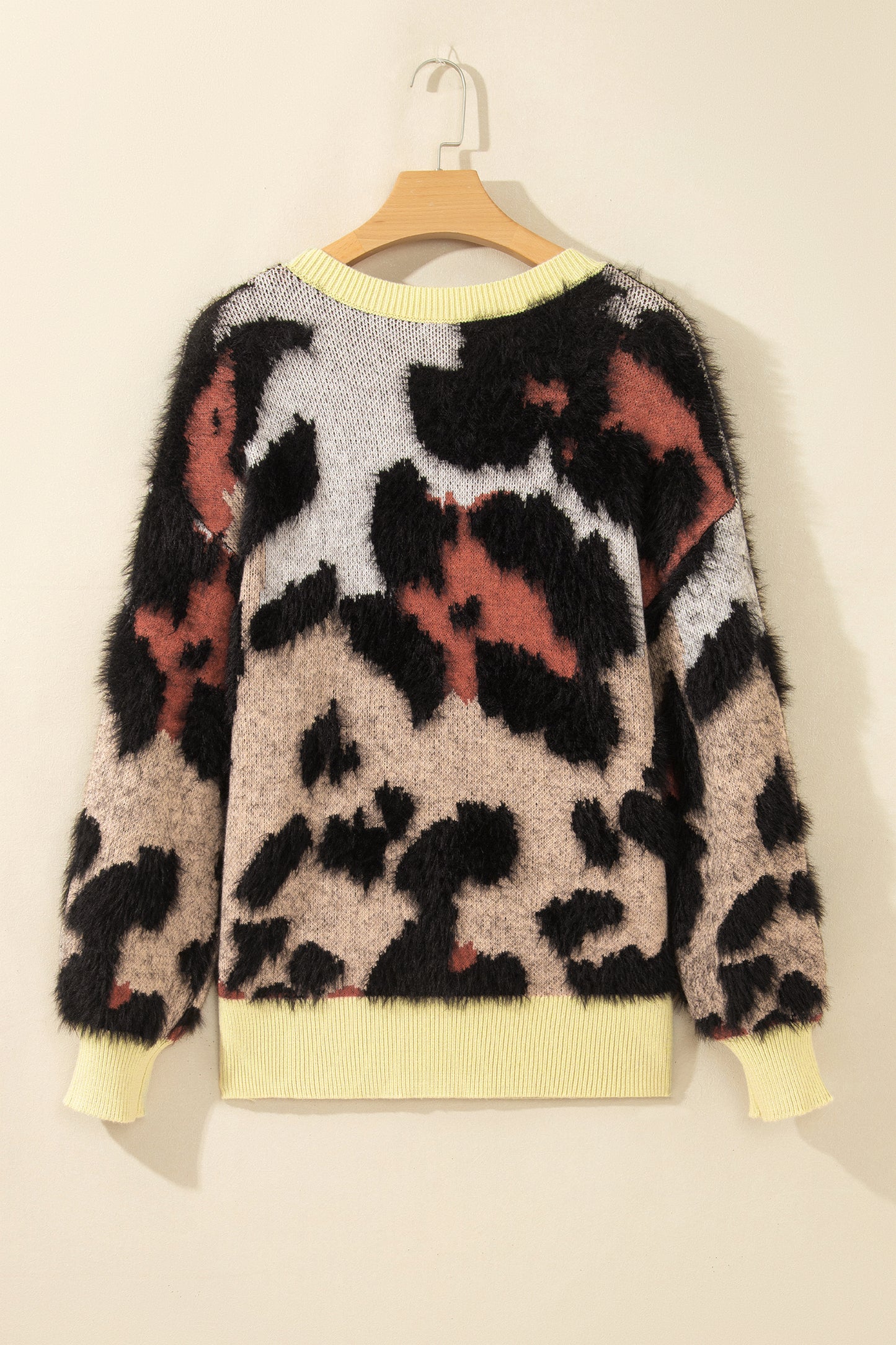 Khaki Leopard Print Drop Shoulder Long Sleeve Round Neck Sweater-Sweaters & Cardigans/Sweaters-[Adult]-[Female]-2022 Online Blue Zone Planet