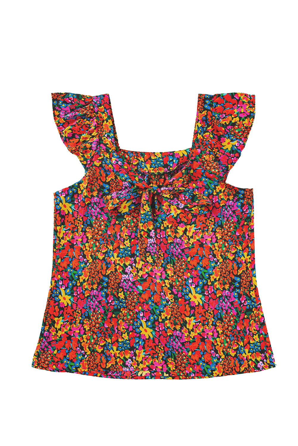 Blue Zone Planet |  Multicolour Floral Print Cap Sleeve Square Neck Back Knot Blouse Blue Zone Planet