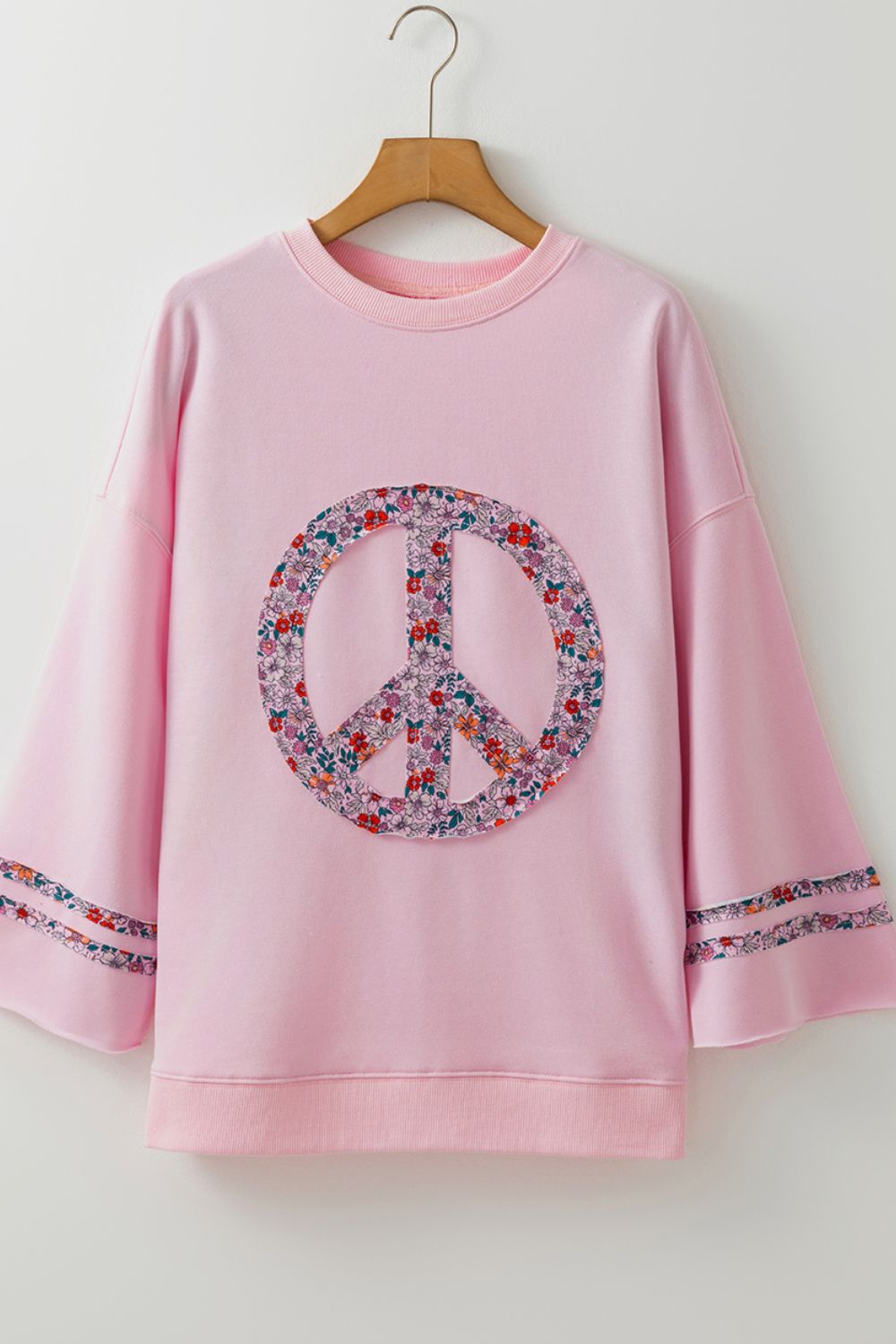 Peace Patch Round Neck Long Sleeve Top-TOPS / DRESSES-[Adult]-[Female]-2022 Online Blue Zone Planet