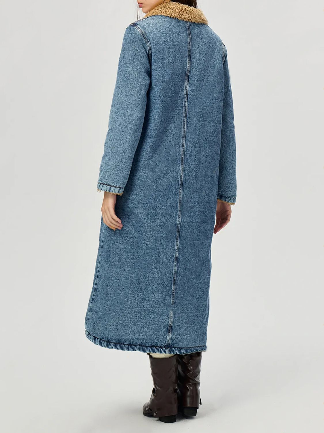 Blue Zone Planet | Pocketed Button Up Denim Jacket with Fur Lining-TOPS / DRESSES-[Adult]-[Female]-2022 Online Blue Zone Planet