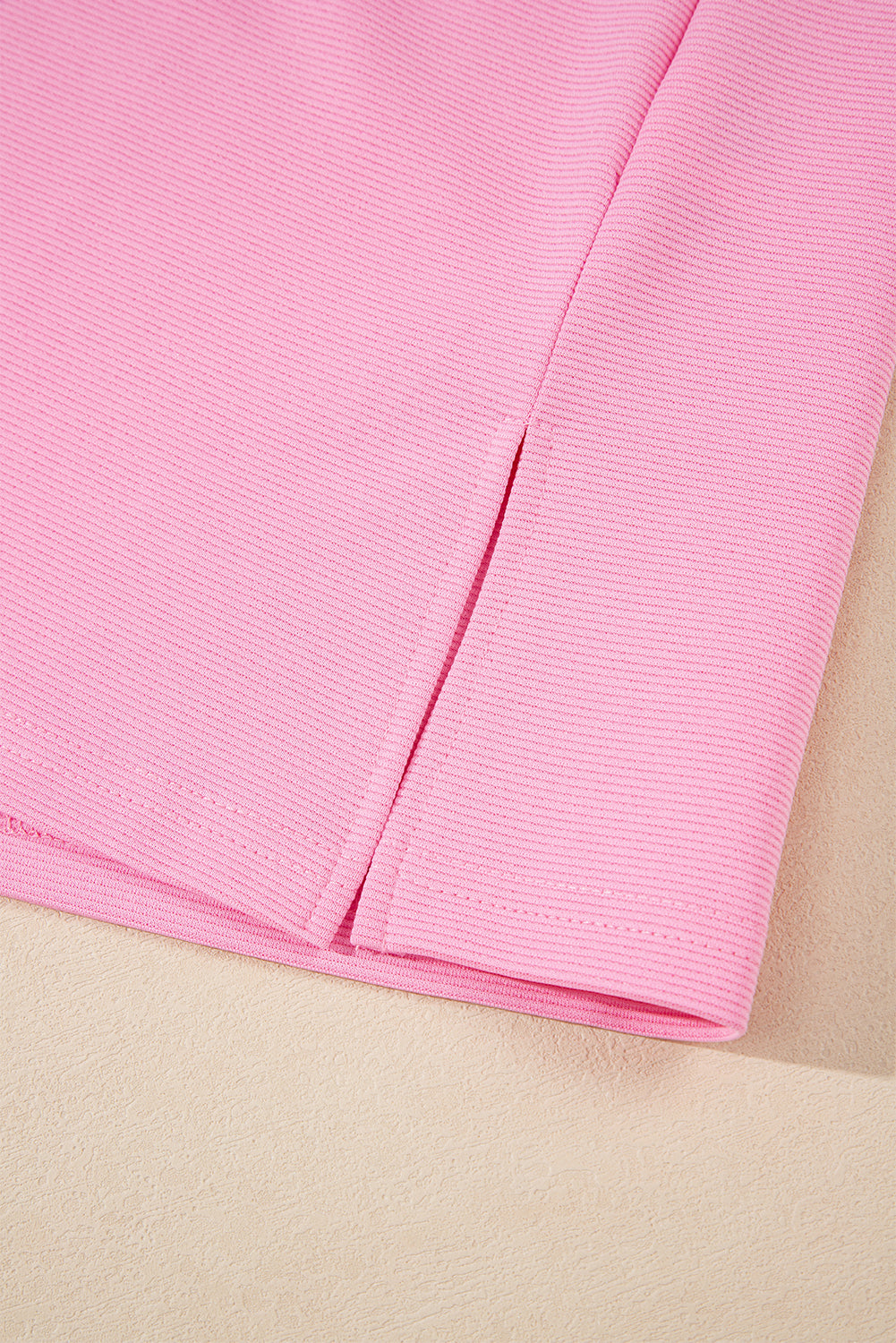 Pink Contrast V Neck Ruffled Textured Knit Top-Tops/Blouses & Shirts-[Adult]-[Female]-2022 Online Blue Zone Planet
