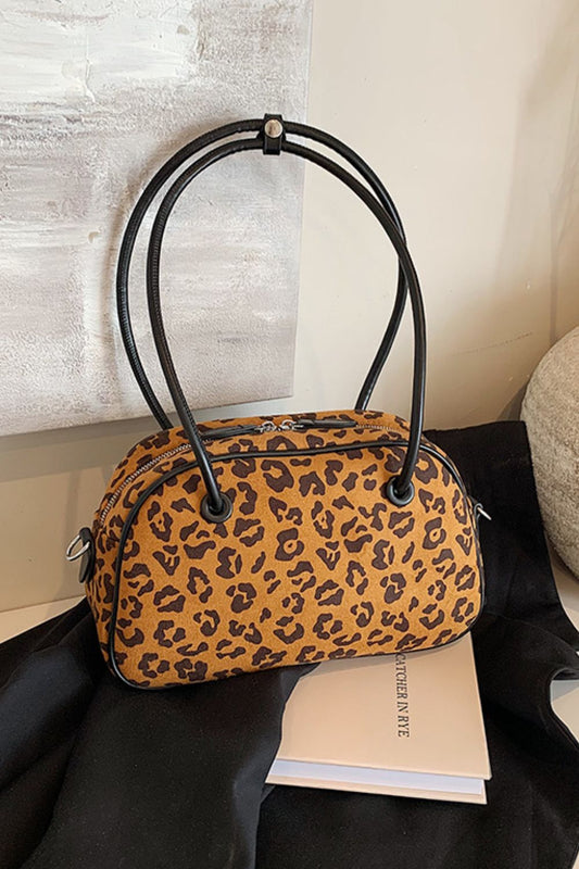 Blue Zone Planet | Leopard Suede Medium Shoulder Bag-Handbags-[Adult]-[Female]-Caramel-One Size-2022 Online Blue Zone Planet