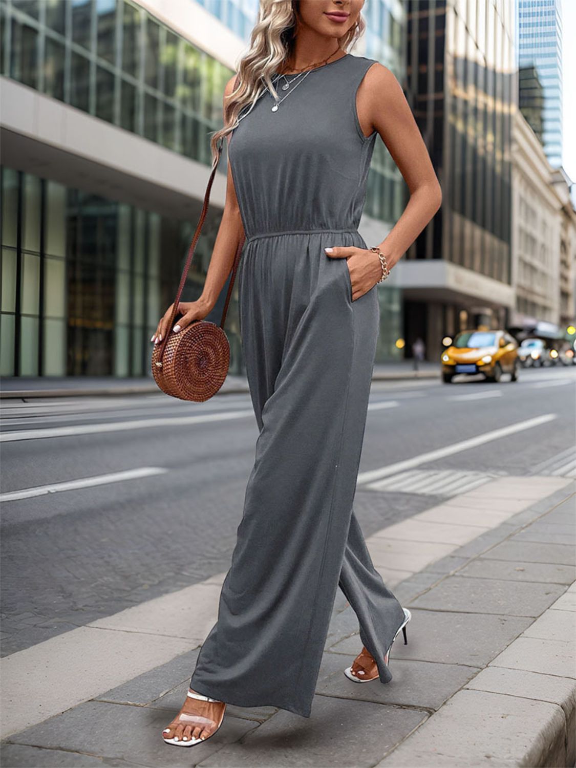 Round Neck Wide Leg Jumpsuit-[Adult]-[Female]-2022 Online Blue Zone Planet