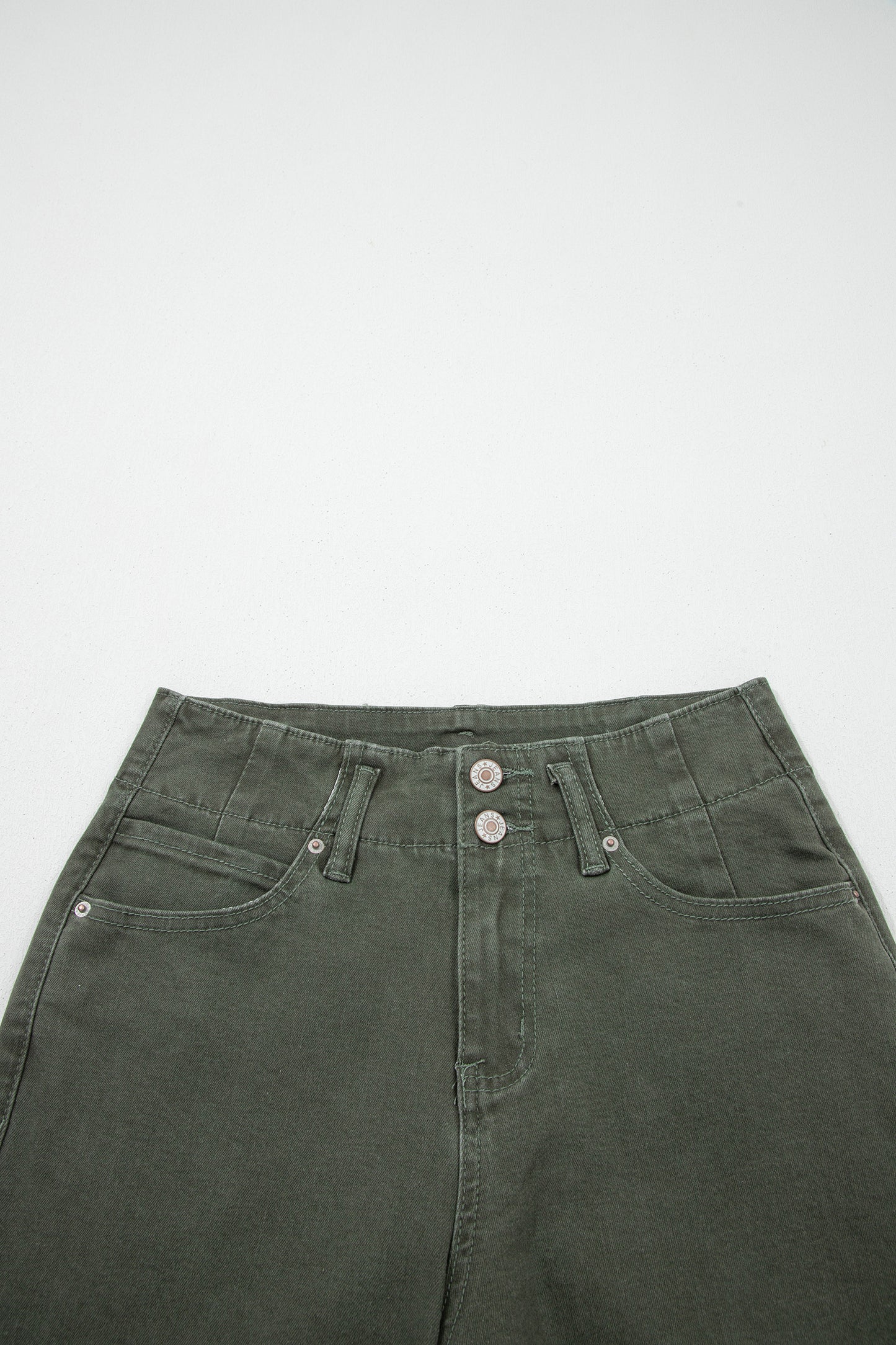 Mist Green 2-Button High Waist Flared Bottom Jeans