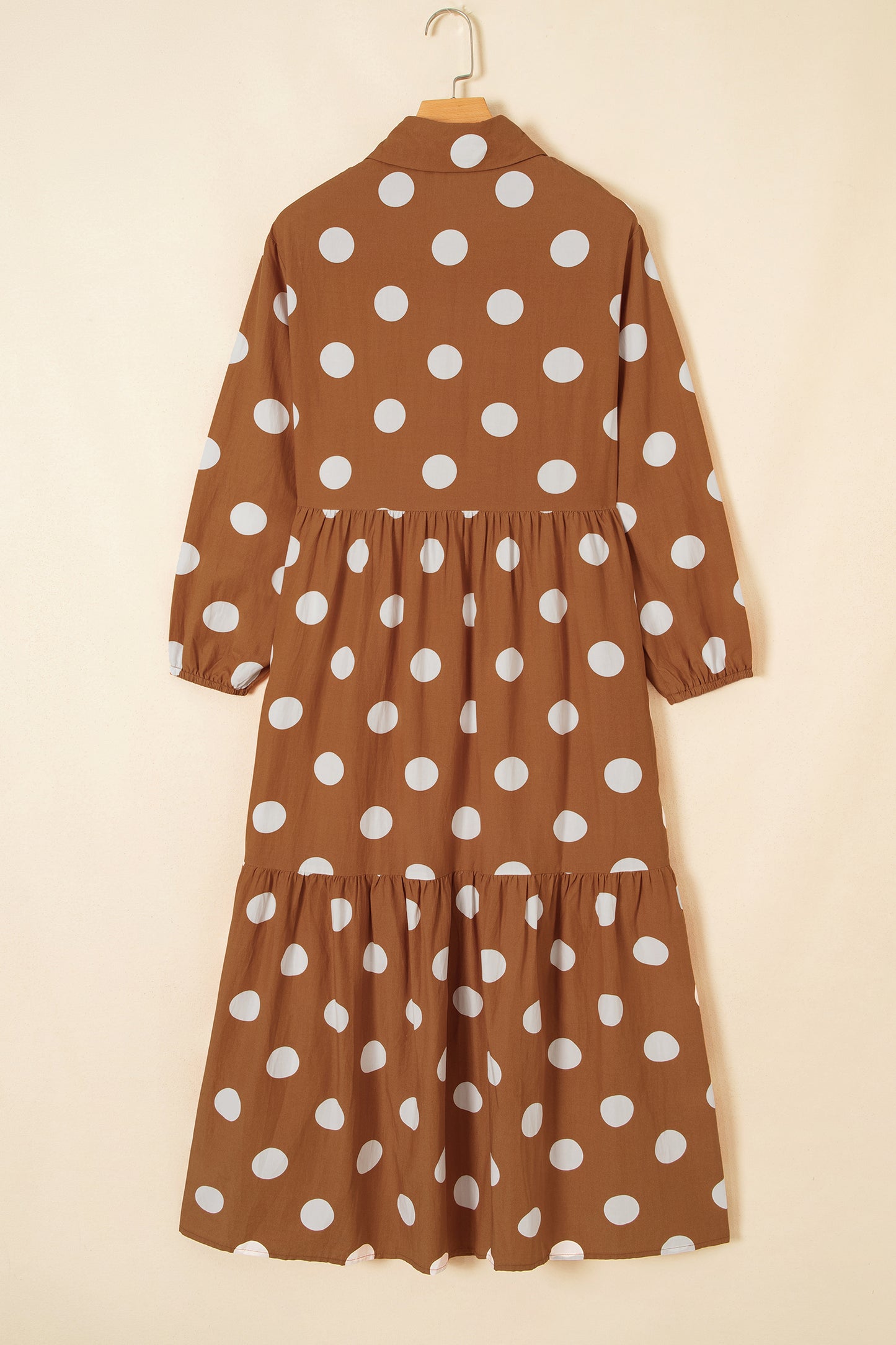 Brown Polka Dot Button Front Long Sleeve Shift Dress-TOPS / DRESSES-[Adult]-[Female]-2022 Online Blue Zone Planet