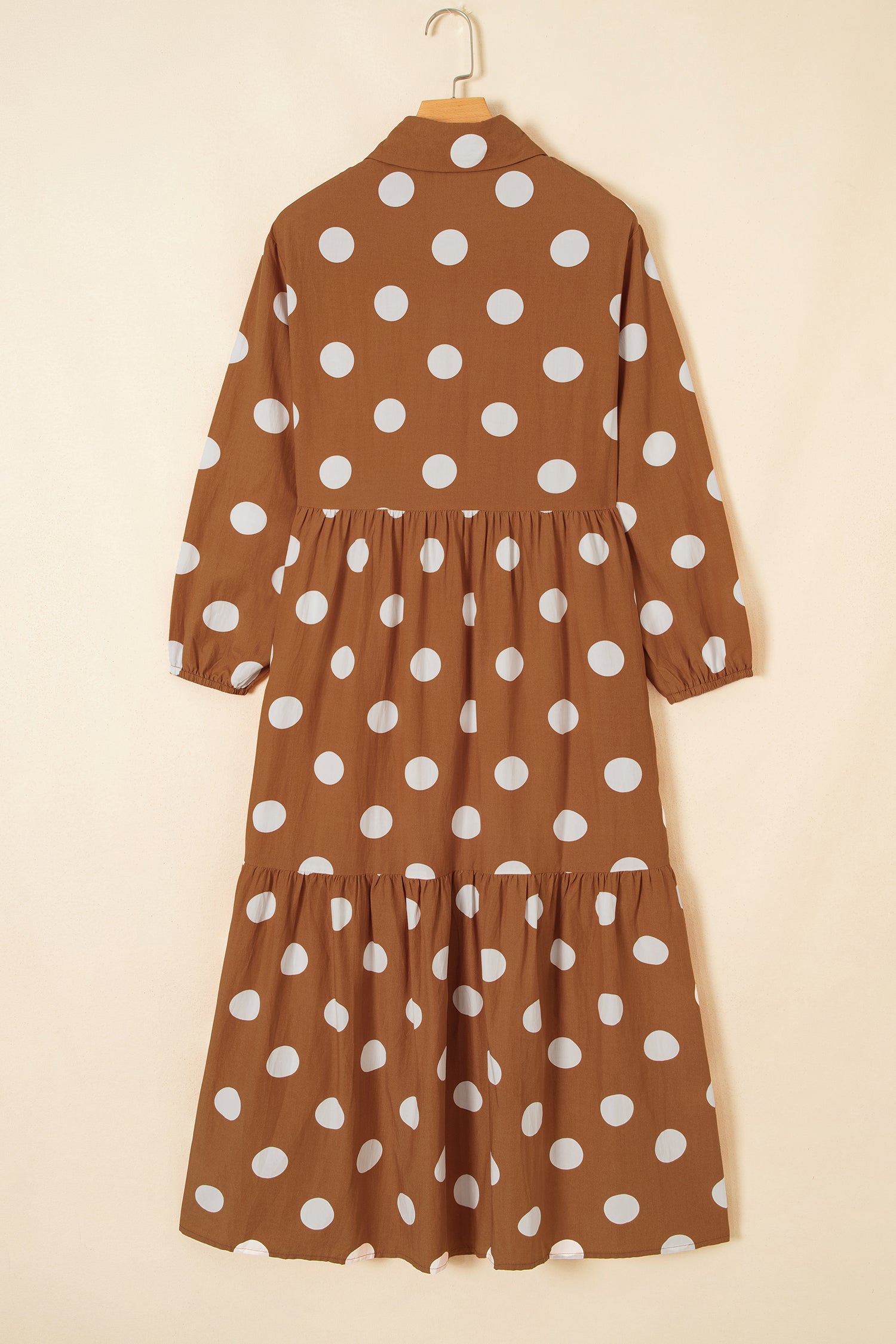 Brown Polka Dot Button Front Long Sleeve Shift Dress-TOPS / DRESSES-[Adult]-[Female]-2022 Online Blue Zone Planet