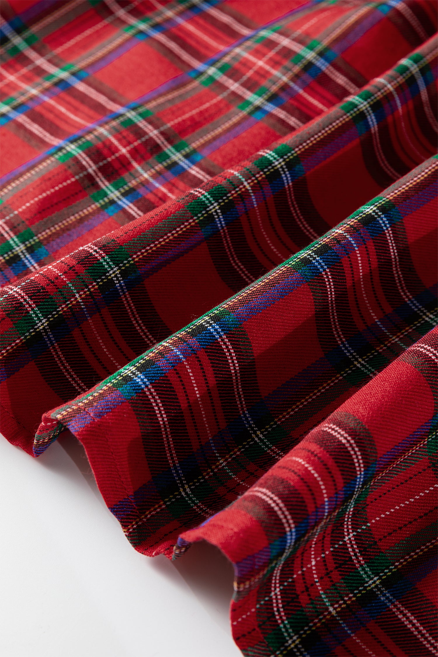 Red Plaid Print Contrast Trim V Neck Short Sleeve Blouse-Tops/Blouses & Shirts-[Adult]-[Female]-2022 Online Blue Zone Planet