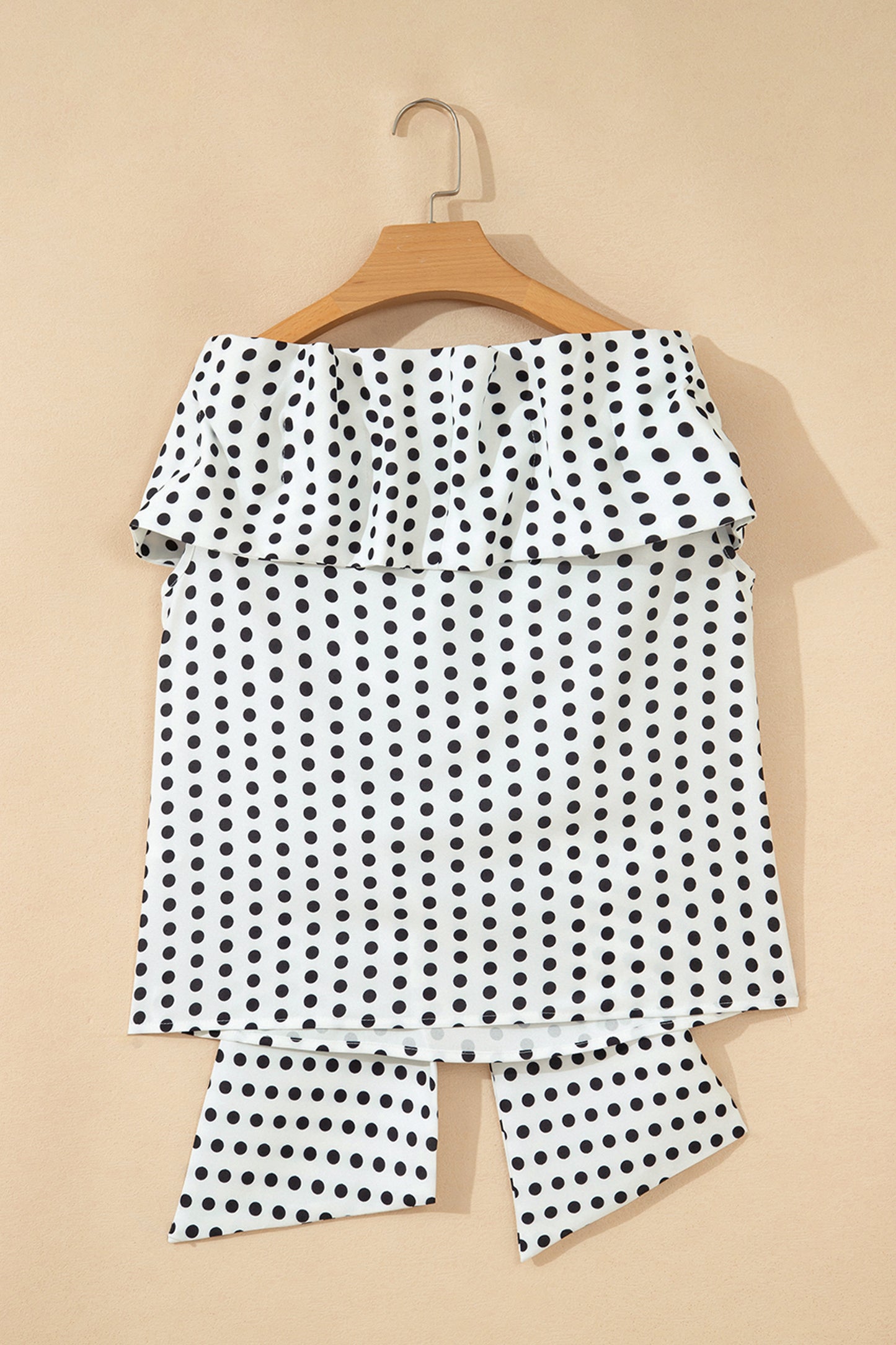 White Polka Dot Off Shoulder Bow Knot Short Sleeve Blouse-Tops/Blouses & Shirts-[Adult]-[Female]-2022 Online Blue Zone Planet
