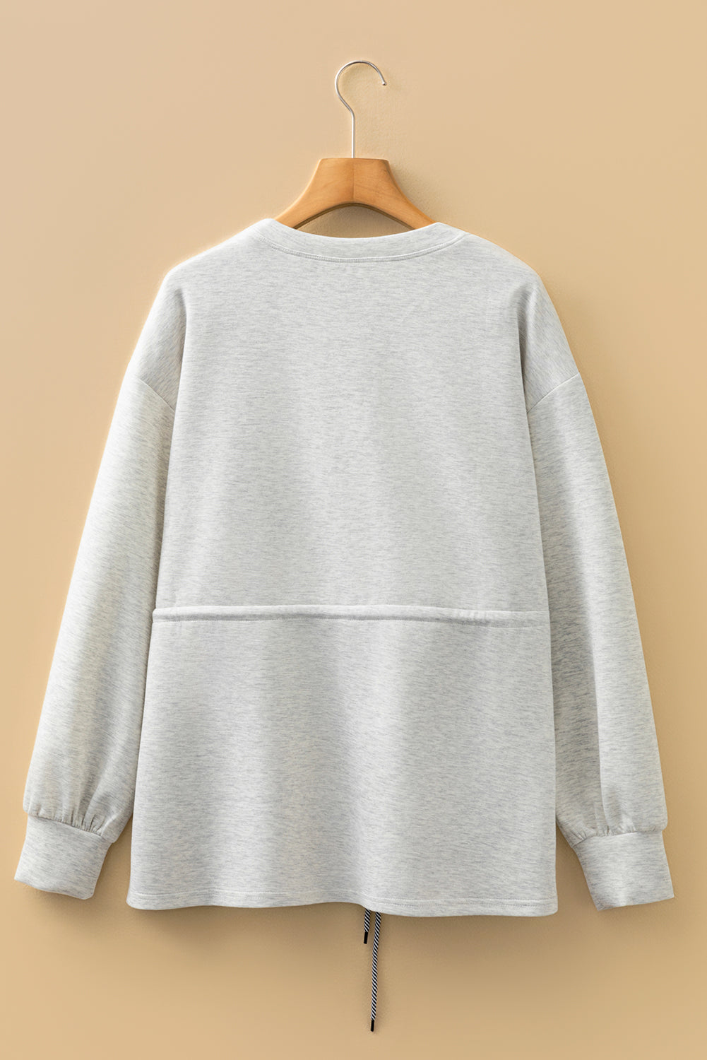 Light Grey Drawstring Waist Tunic Solid Sweatshirt-Tops/Sweatshirts & Hoodies-[Adult]-[Female]-2022 Online Blue Zone Planet