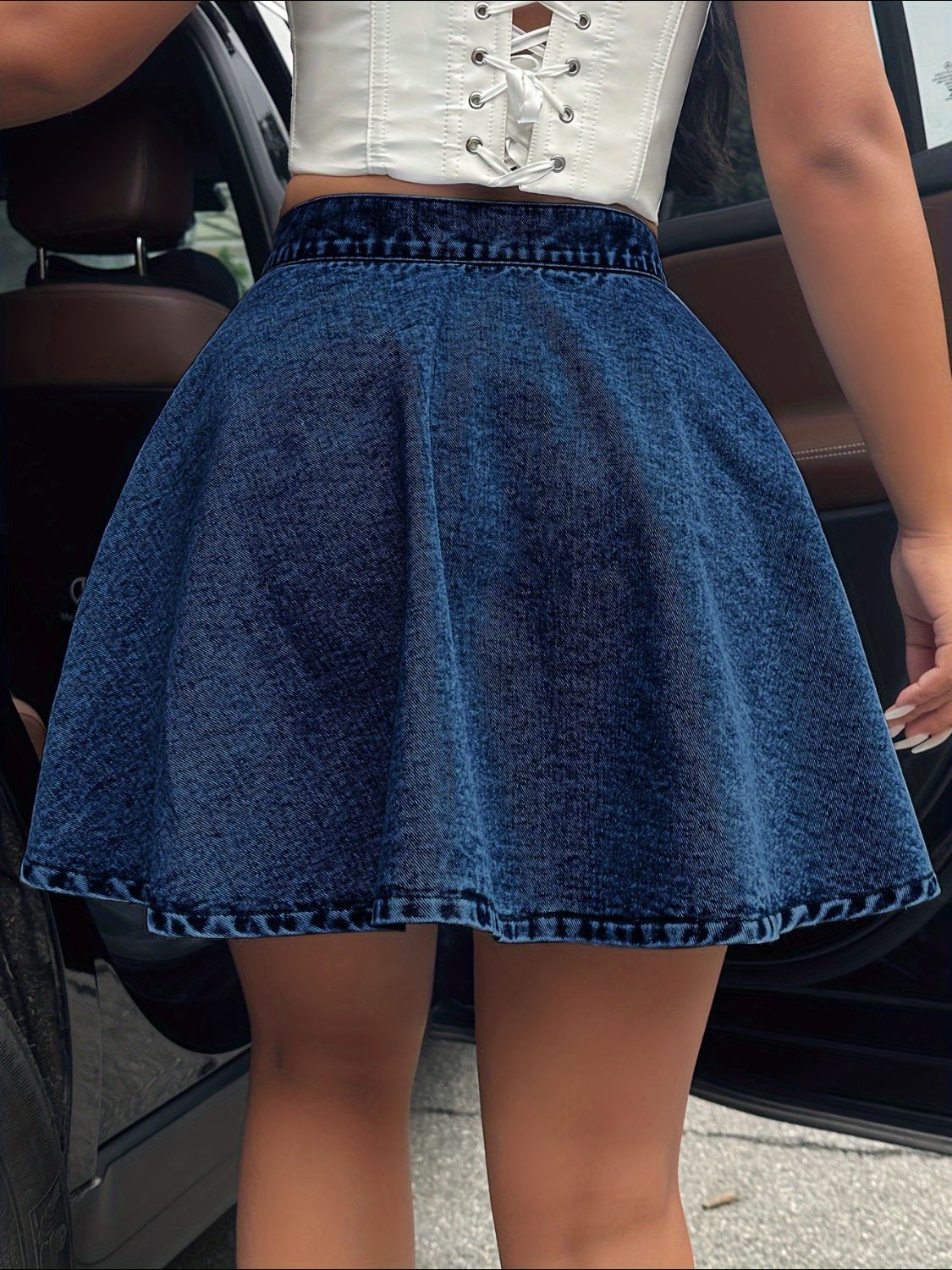 Buttoned Mini Denim Skirt-[Adult]-[Female]-2022 Online Blue Zone Planet