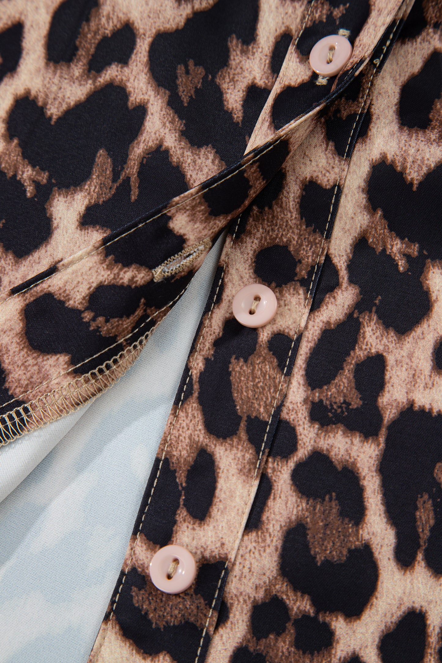 Brown Leopard Print Button Down Lace Trim Short Sleeve Shirt-Tops/Blouses & Shirts-[Adult]-[Female]-2022 Online Blue Zone Planet