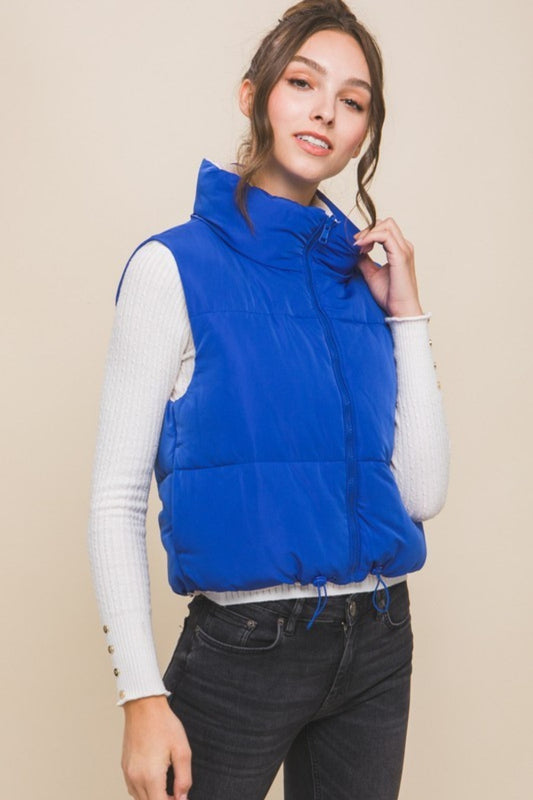 Blue Zone Planet | Love Tree Zip Up Cropped Contrast Reversible Vest-TOPS / DRESSES-[Adult]-[Female]-Azure-S-2022 Online Blue Zone Planet