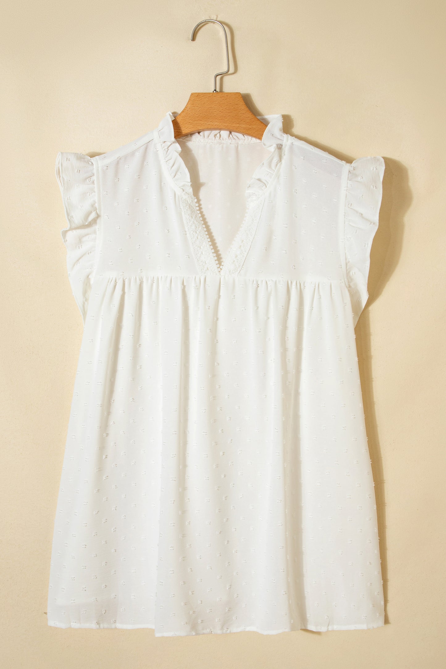 White Plus Size Swiss Dot Ruffle Lace Trim V Neck Tank Top-Plus Size/Plus Size Tops/Plus Size Blouses & Shirts-[Adult]-[Female]-2022 Online Blue Zone Planet