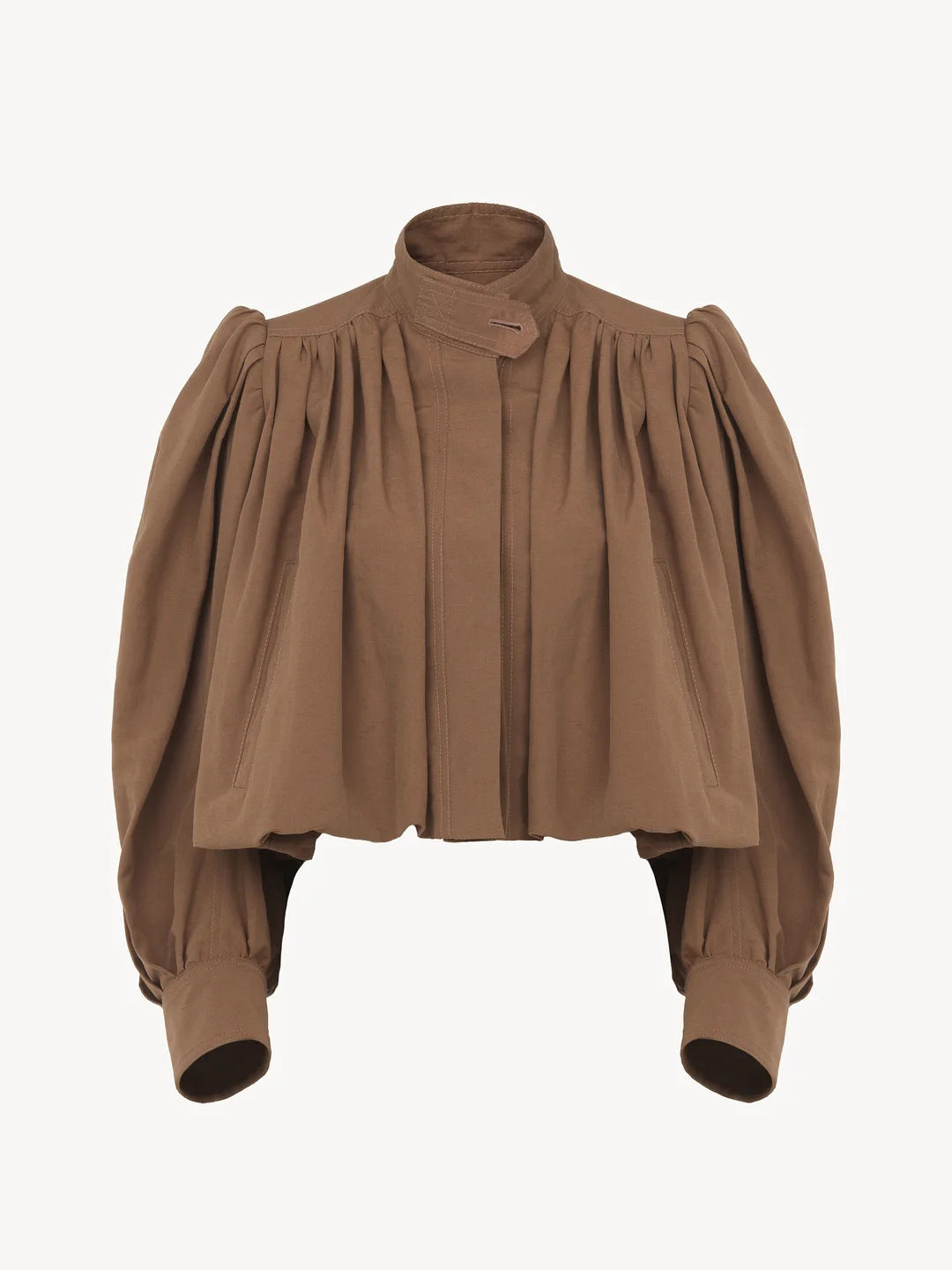 Tina's Puff Sleeve Cropped Jacket-TOPS / DRESSES-[Adult]-[Female]-Brown-L-2022 Online Blue Zone Planet