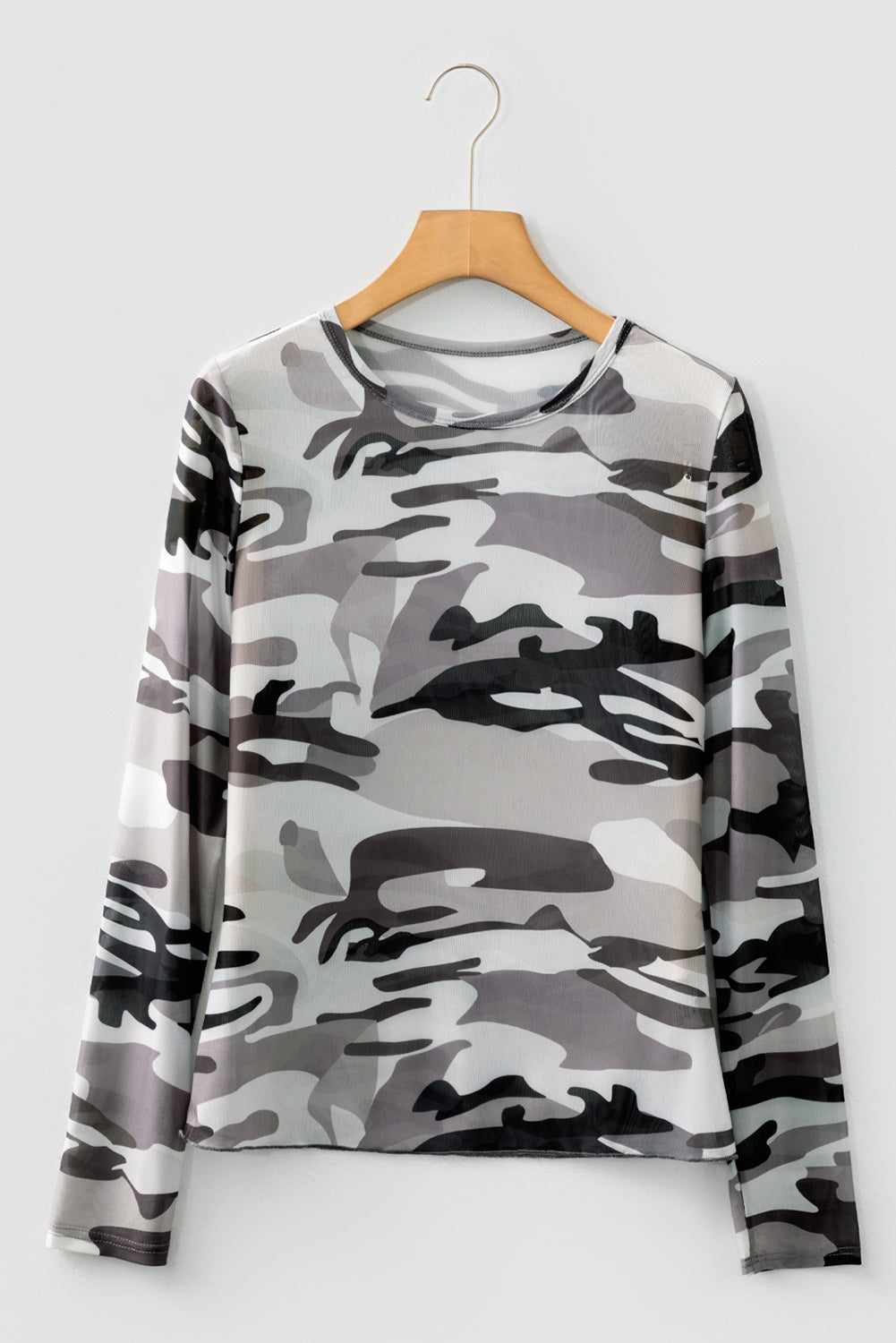 Green Western Fashion Camouflage Print Mesh Long Sleeve Top-Tops/Long Sleeve Tops-[Adult]-[Female]-2022 Online Blue Zone Planet