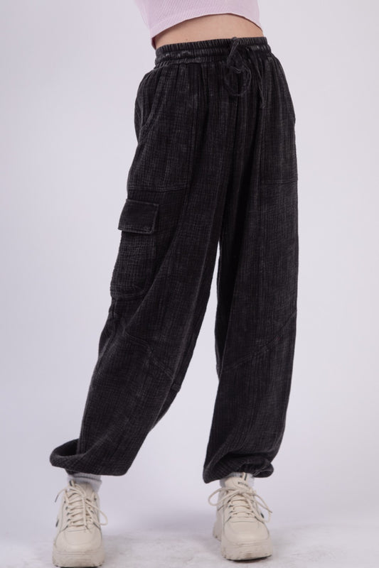 Blue Zone Planet | VERY J Washed Woven Crinkle Gauze Drawstring Pants-TOPS / DRESSES-[Adult]-[Female]-Black-S-2022 Online Blue Zone Planet