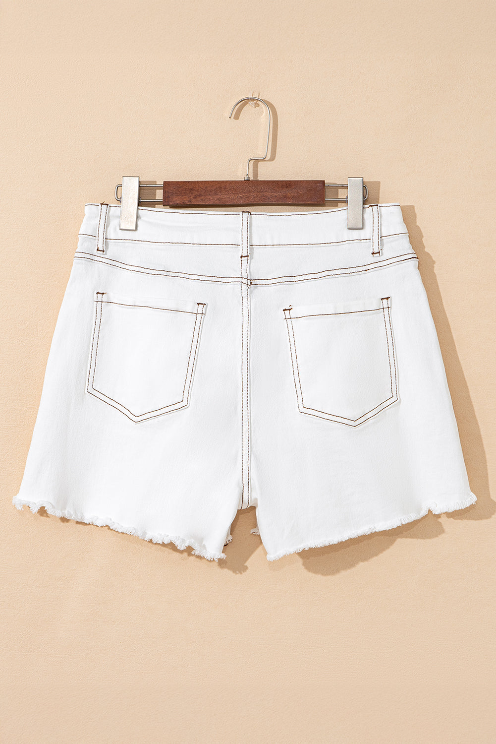 White Raw Hem High Waist Denim Shorts-Bottoms/Denim Shorts-[Adult]-[Female]-2022 Online Blue Zone Planet