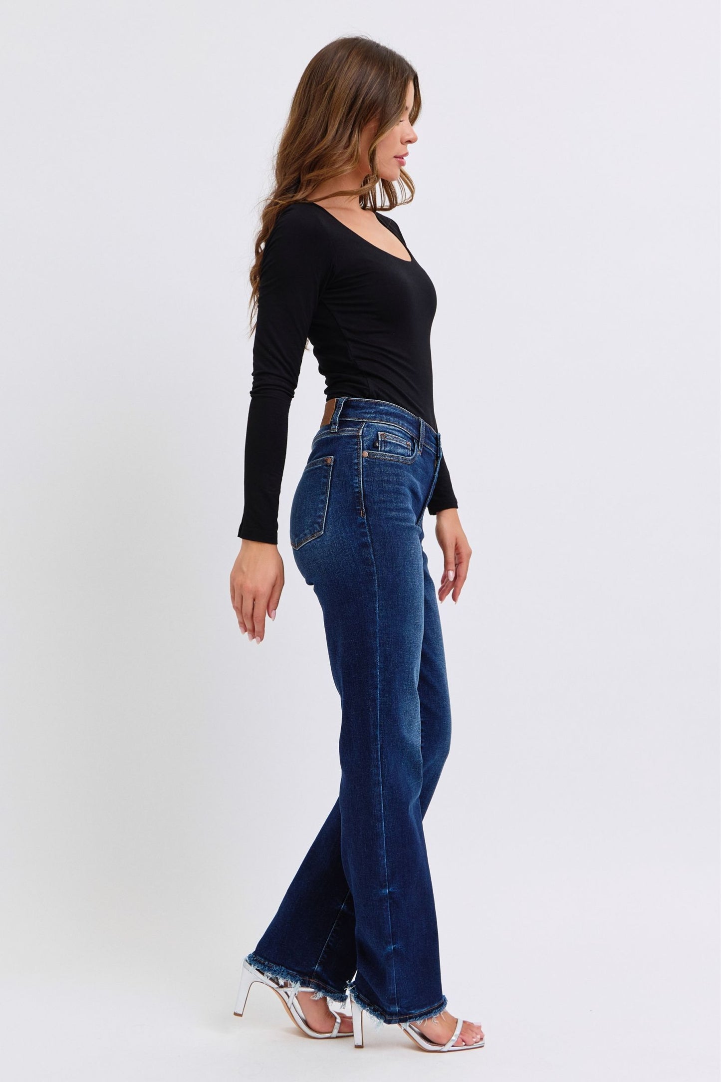 Judy Blue Full Size Raw Hem Straight Leg Jeans-BOTTOMS SIZES SMALL MEDIUM LARGE-[Adult]-[Female]-2022 Online Blue Zone Planet