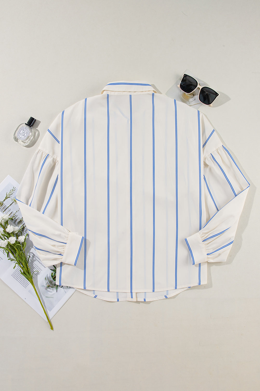 Striped Collared Neck Long Sleeve Shirt-TOPS / DRESSES-[Adult]-[Female]-2022 Online Blue Zone Planet