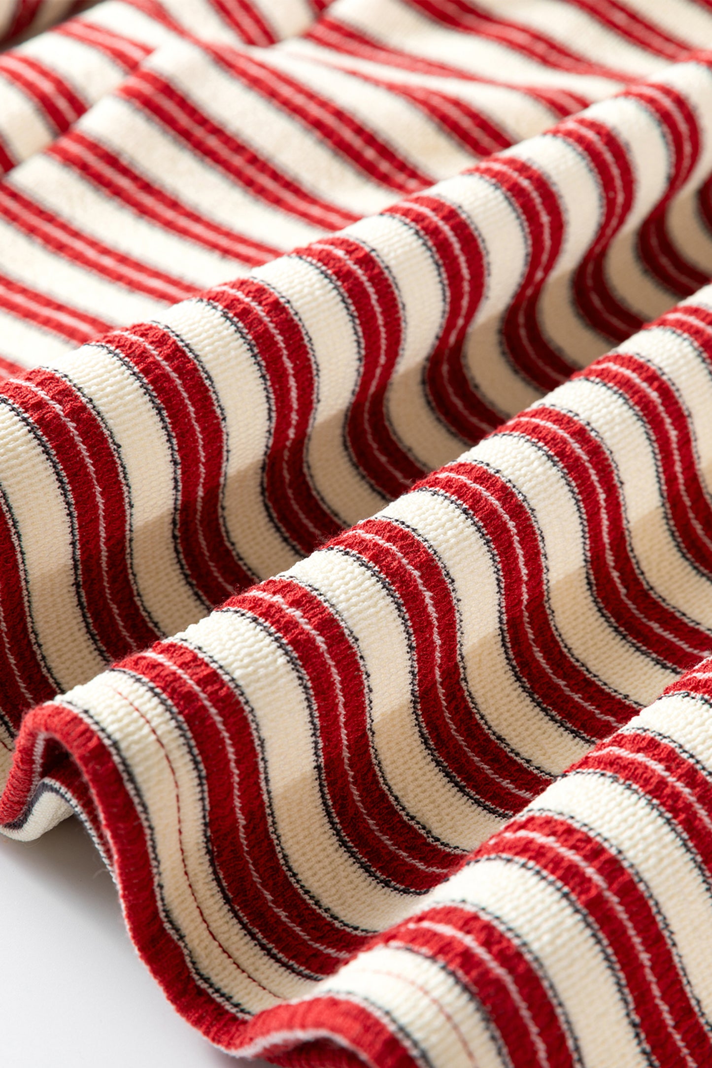 Racing Red Striped Print Contrast Collar Zip V Neck Long Sleeve Top-Tops/Long Sleeve Tops-[Adult]-[Female]-2022 Online Blue Zone Planet