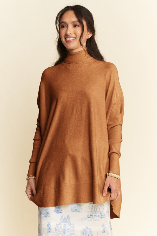 Davi & Dani High-Low Turtleneck Long Sleeve Knit Top-TOPS / DRESSES-[Adult]-[Female]-2022 Online Blue Zone Planet