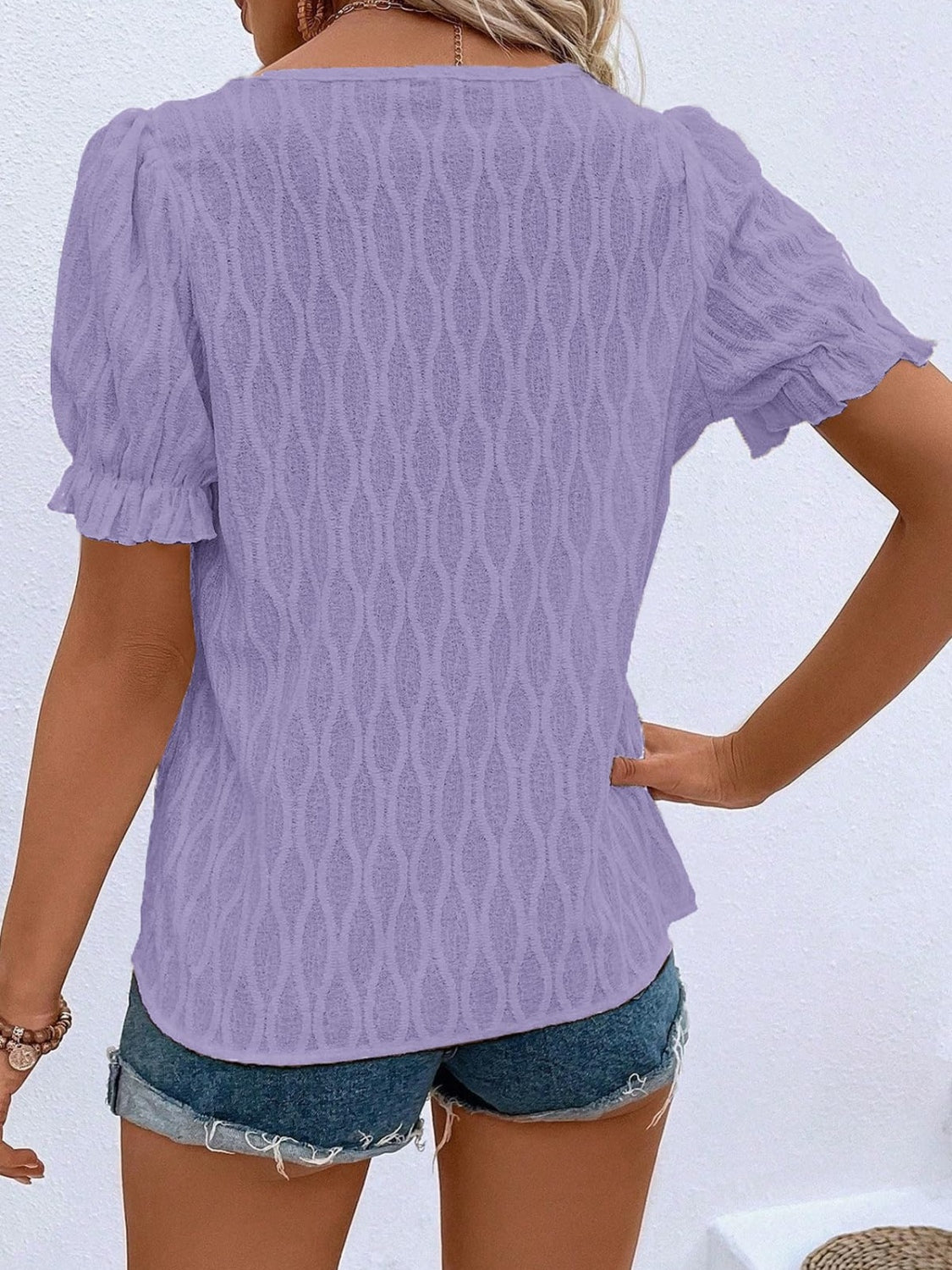 Ruffled Notched Short Sleeve T-Shirt-TOPS / DRESSES-[Adult]-[Female]-2022 Online Blue Zone Planet