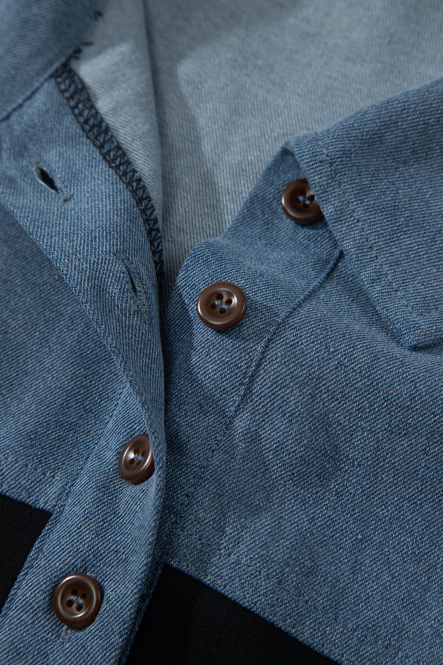 Black Color Block Denim Patchwork Button Polo Collar Short Sleeve Top-Tops/Blouses & Shirts-[Adult]-[Female]-2022 Online Blue Zone Planet