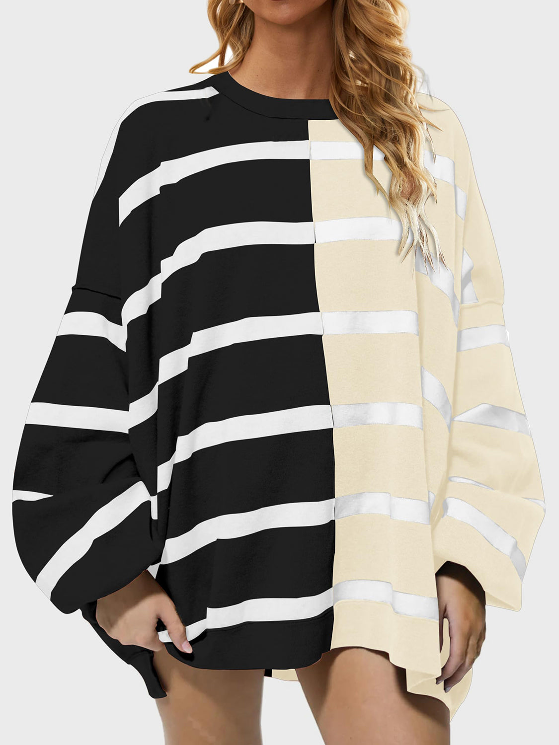 Striped Round Neck Long Sleeve Sweater-TOPS / DRESSES-[Adult]-[Female]-2022 Online Blue Zone Planet