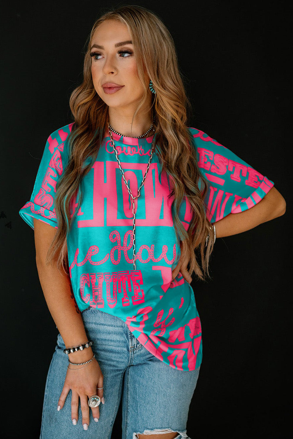Green Howdy Cowboy Letter Printed Western Fashion Tee-Tops/Tops & Tees-[Adult]-[Female]-2022 Online Blue Zone Planet