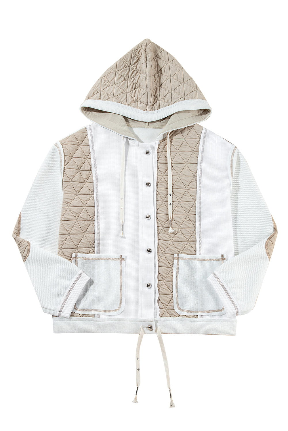 Blue Zone Planet | Jungle Green Quilted Textured Patchwork Hooded Jacket-Jackets-[Adult]-[Female]-2022 Online Blue Zone Planet