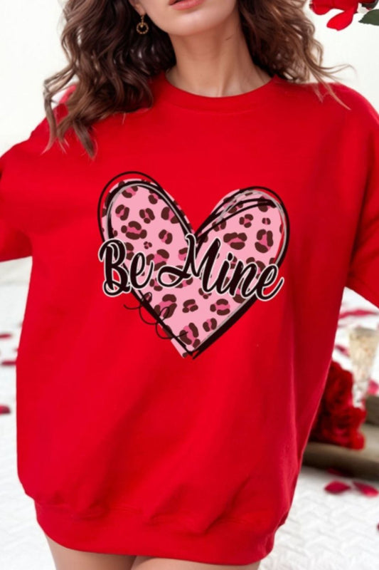 Blue Zone Planet | Valentine's Day BE MINE Heart Long Sleeve Sweatshirt-TOPS / DRESSES-[Adult]-[Female]-Scarlet-S-2022 Online Blue Zone Planet